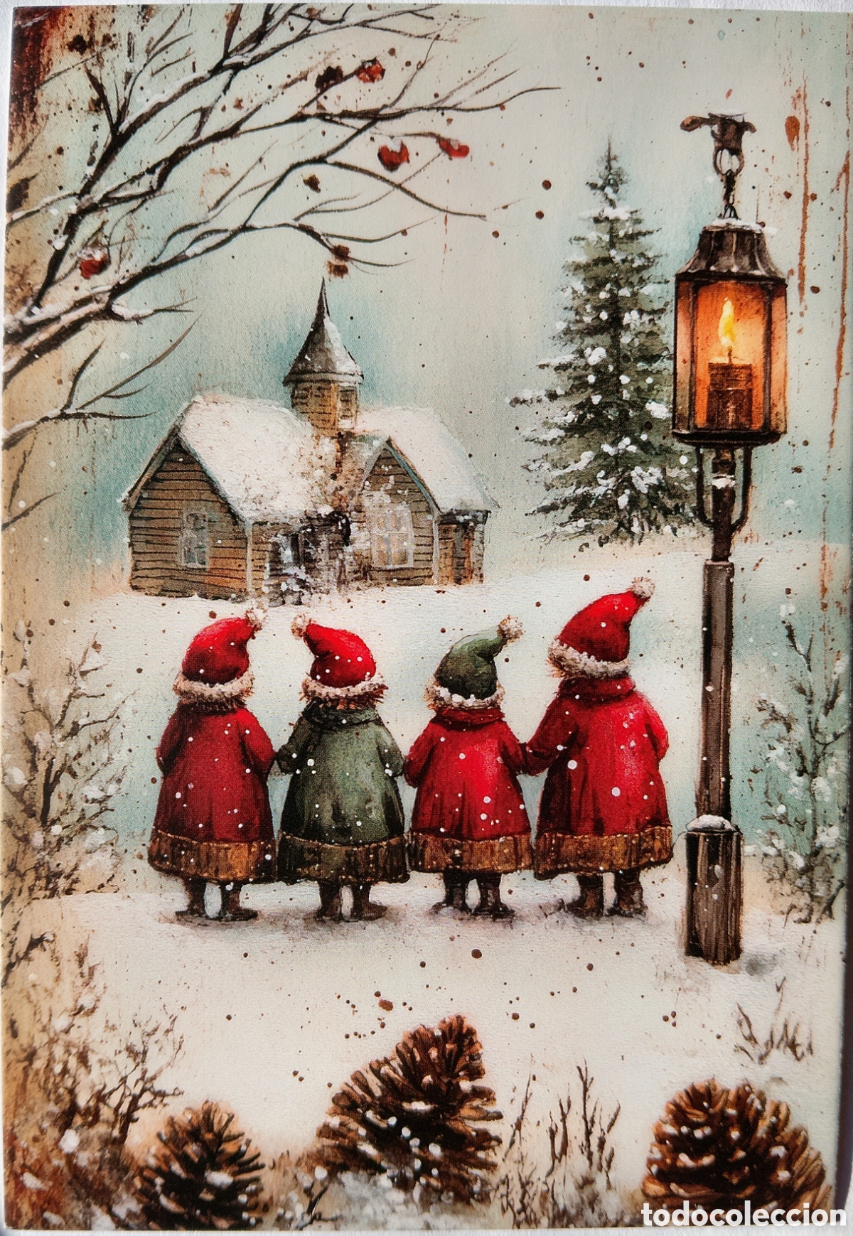 Postales: POSTAL NAVIDAD - CASA NI&Ntilde;AS PAISAJE NEVADO - ESTILO ANTIGUO