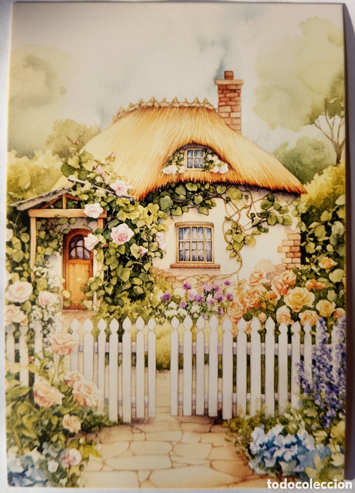 Postales: POSTAL NAVIDAD - CASITA COTTAGE JARD&Iacute;N - ESTILO ANTIGUO