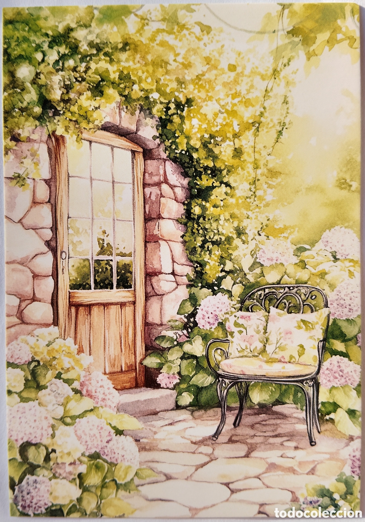 Postales: POSTAL NAVIDAD - JARD&Iacute;N HORTENSIAS COTTAGE - ESTILO ANTIGUO