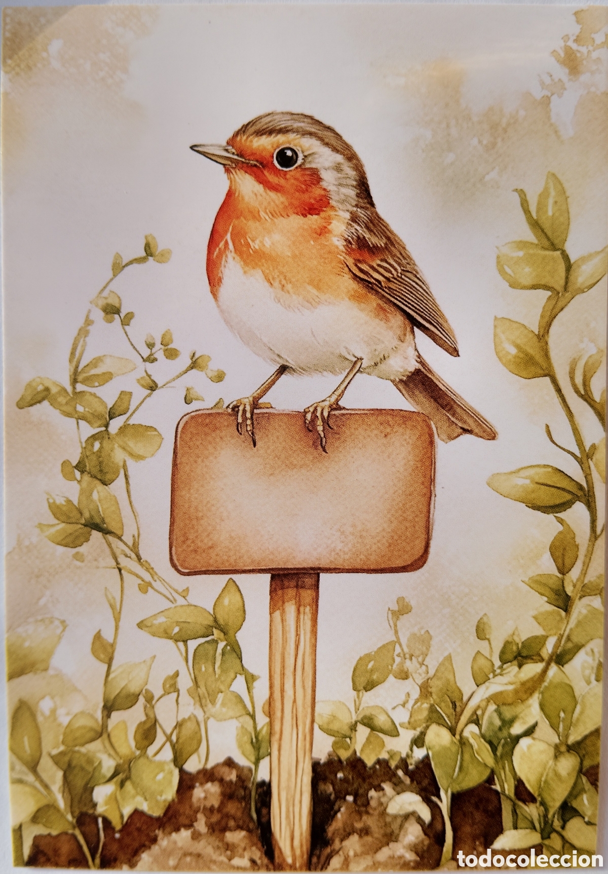 Postales: POSTAL NAVIDAD - PAJARITO CARTEL JARD&Iacute;N - ESTILO ANTIGUO