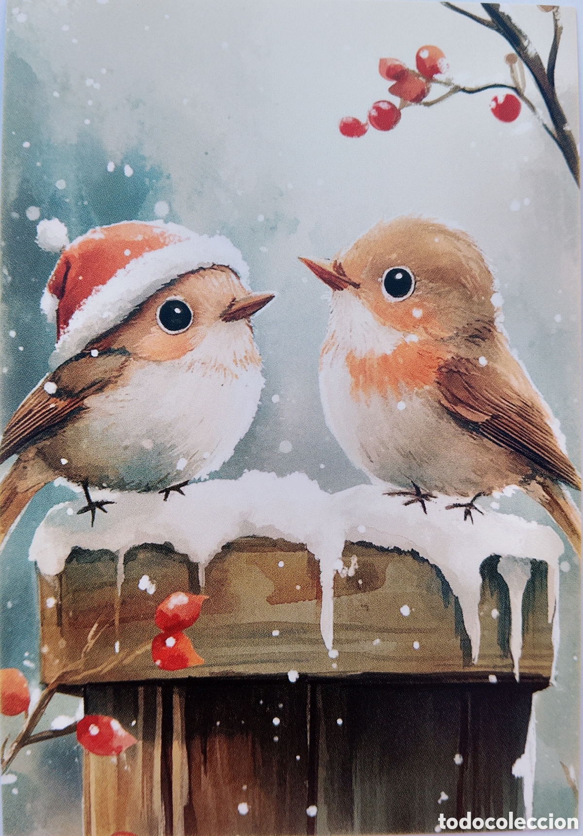 Postales: POSTAL NAVIDAD - PAJARITOS PAISAJE NEVADO - ESTILO ANTIGUO