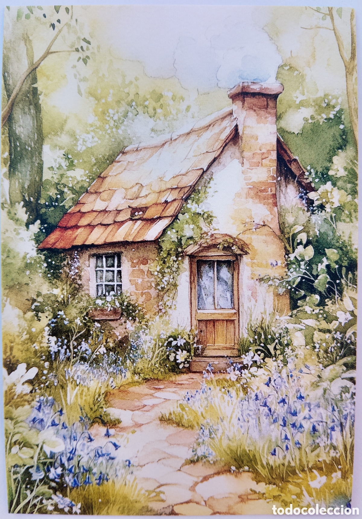 Postales: POSTAL NAVIDAD - CASITA COTTAGE JARD&Iacute;N - ESTILO ANTIGUO