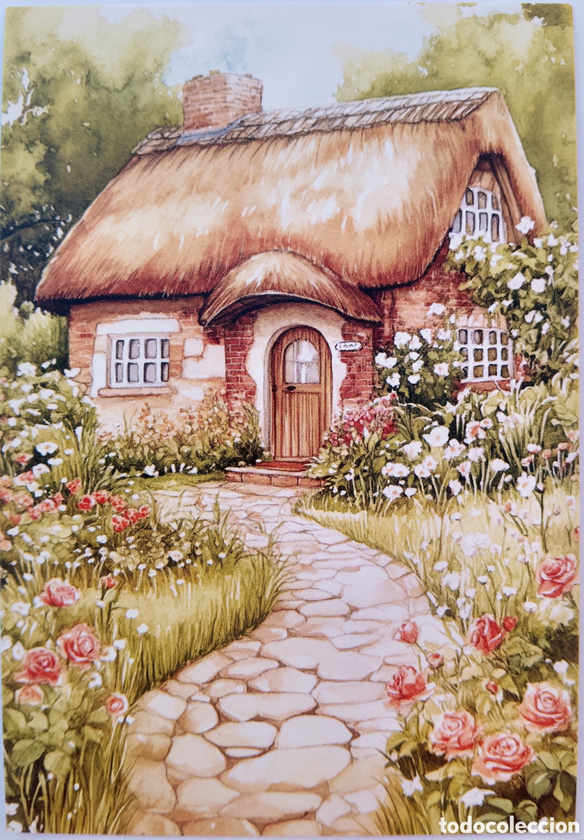 Postales: POSTAL NAVIDAD - CASITA COTTAGE JARD&Iacute;N - ESTILO ANTIGUO