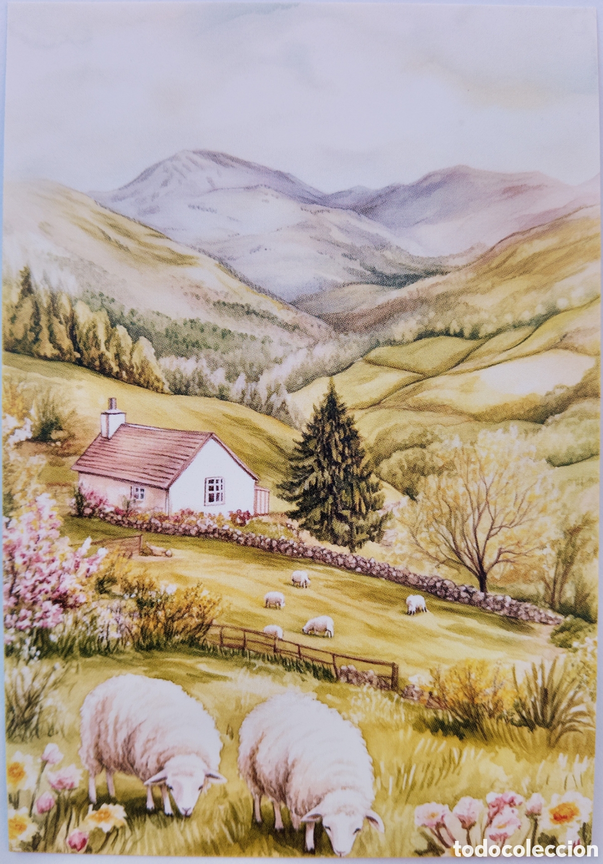 Postales: POSTAL NAVIDAD - CASITA PAISAJE OVEJAS - ESTILO ANTIGUO