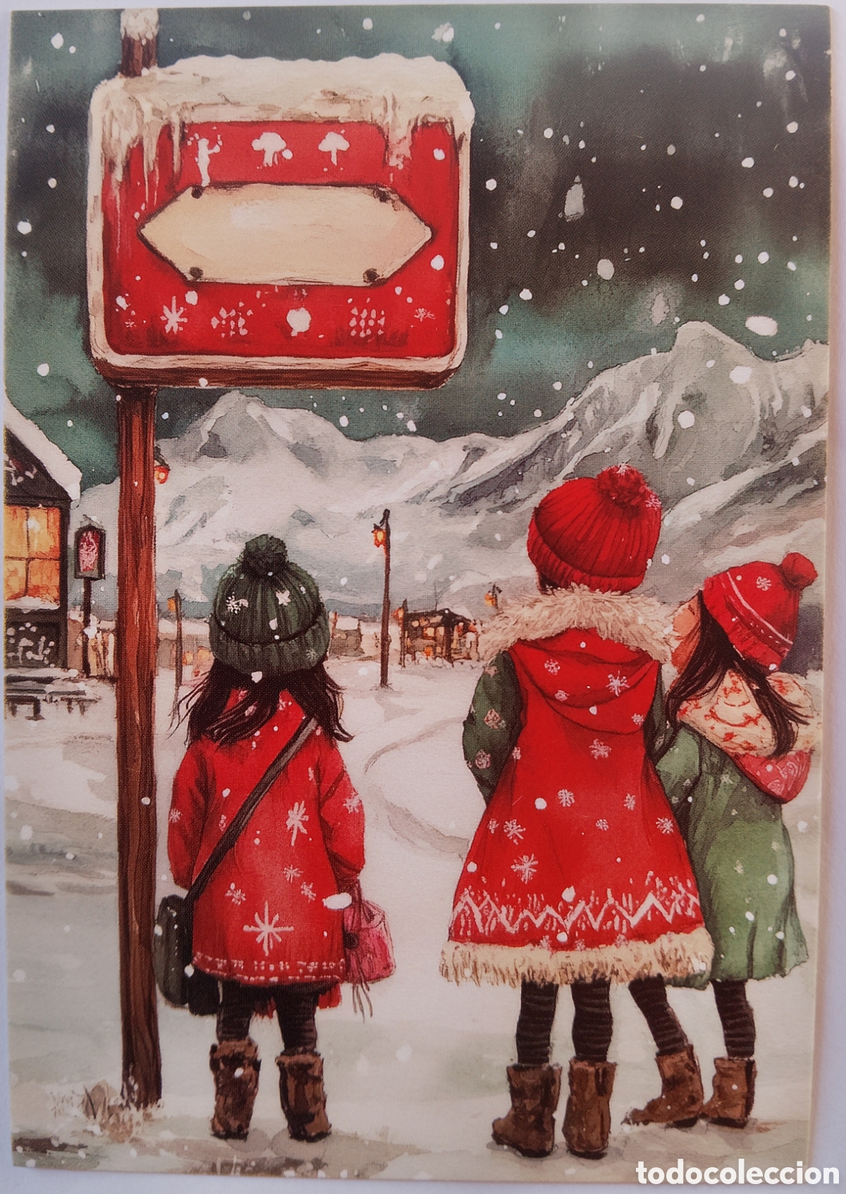 Postales: POSTAL NAVIDAD - NI&Ntilde;AS PAISAJE NEVADO - ESTILO ANTIGUO