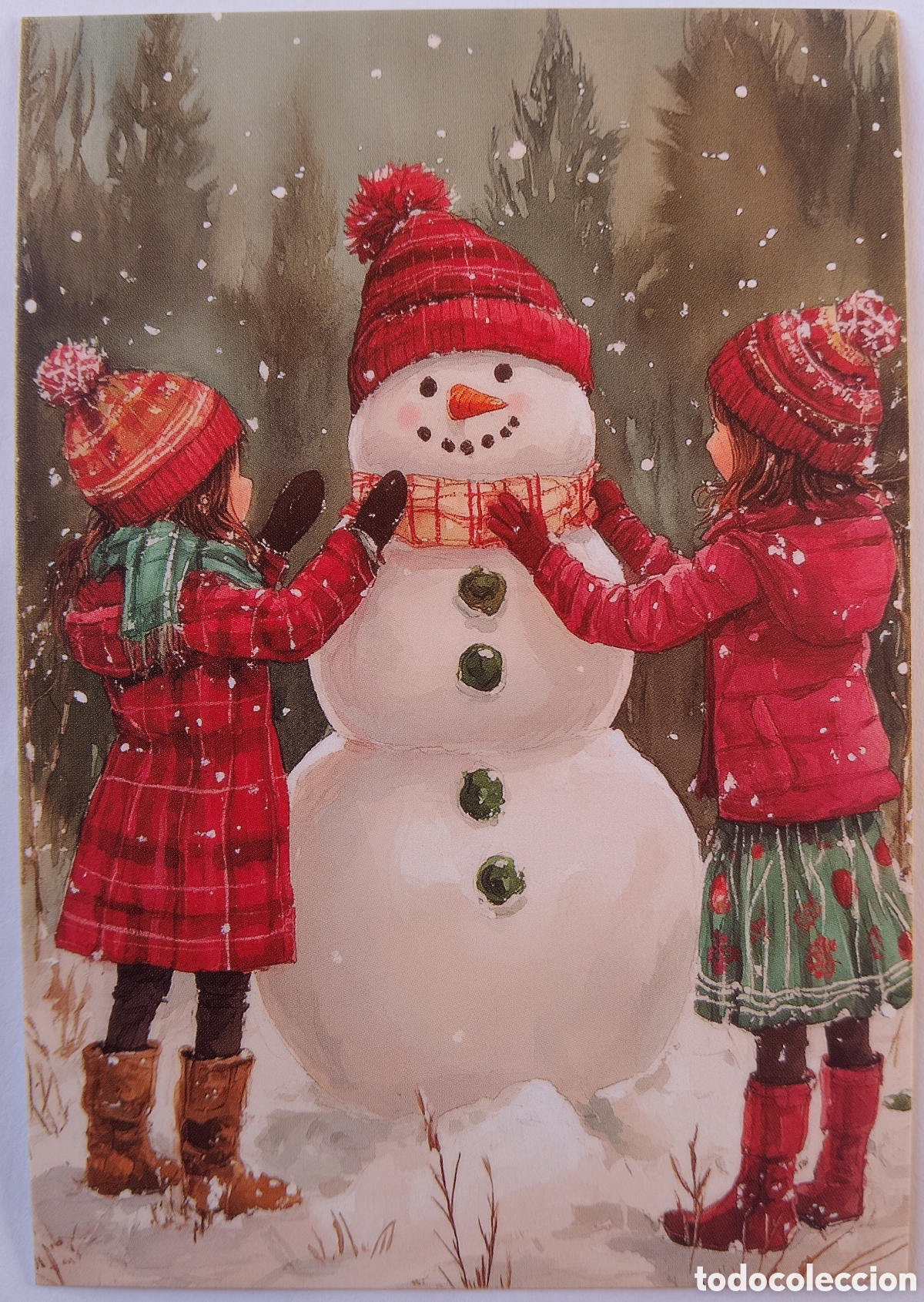 Postales: POSTAL NAVIDAD - NI&Ntilde;AS MU&Ntilde;ECO DE NIEVE - ESTILO ANTIGUO