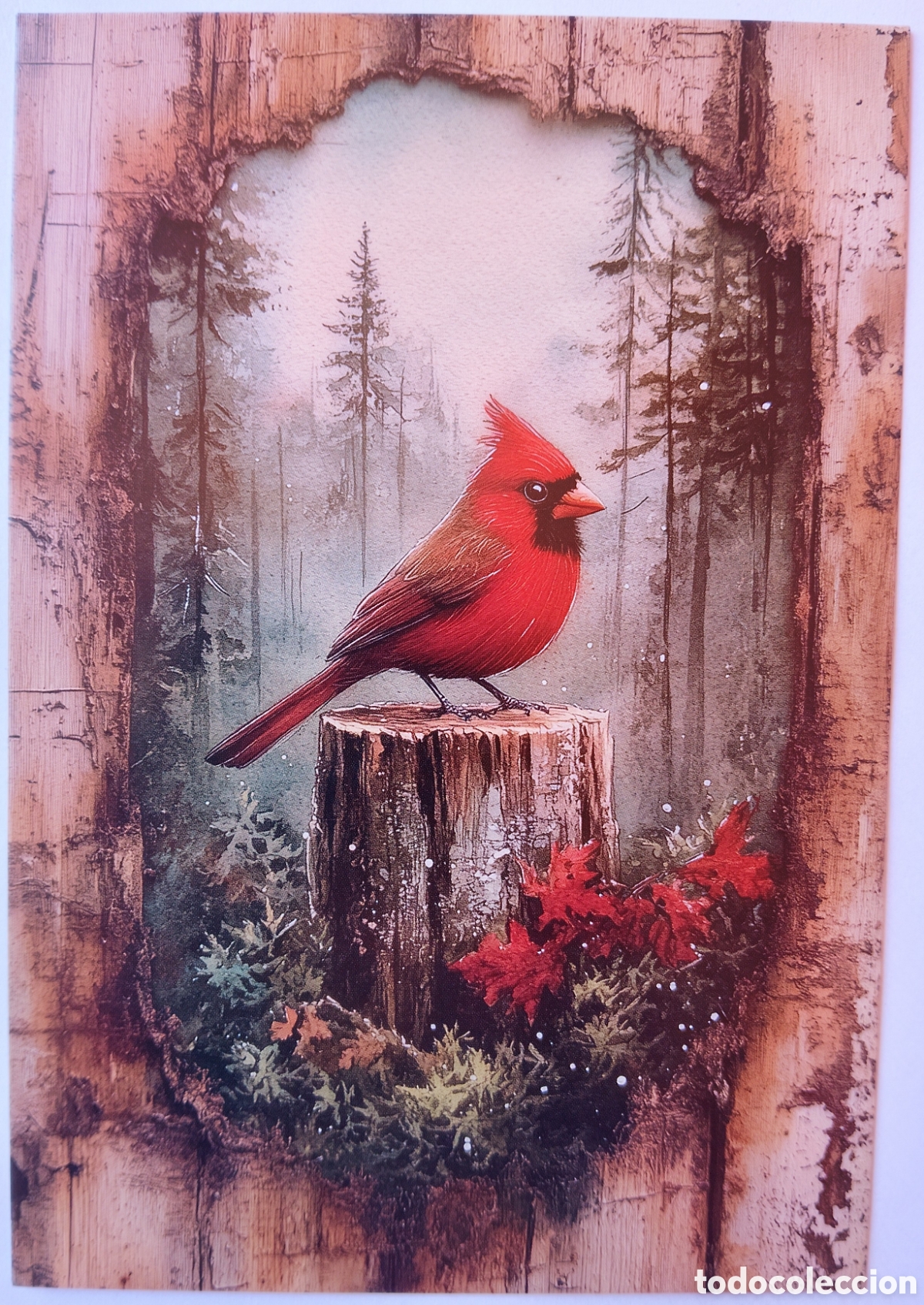 Postales: POSTAL - PAJARITO CARDENAL PAISAJE NEVADO - ESTILO ANTIGUO