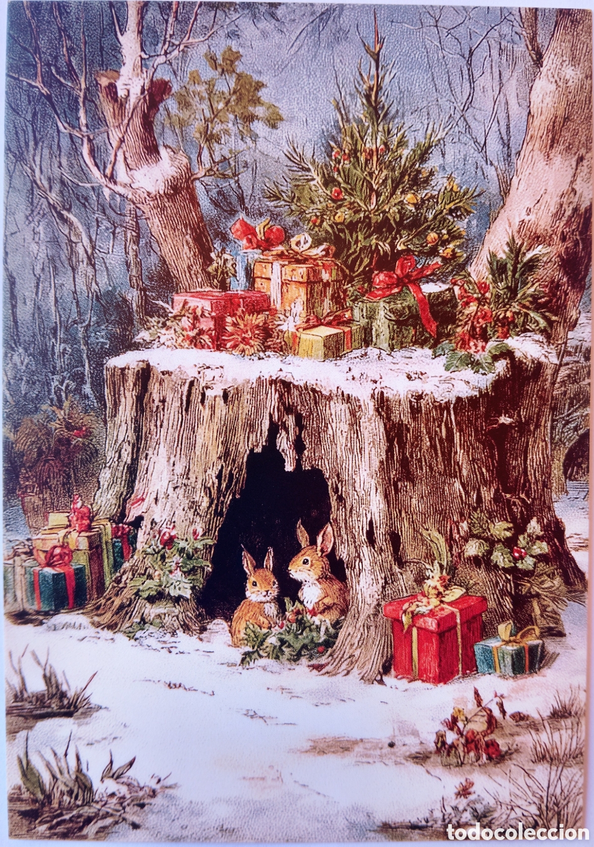 Postales: POSTAL - MADRIGUERA CONEJOS REGALOS PAISAJE NEVADO - ESTILO ANTIGUO
