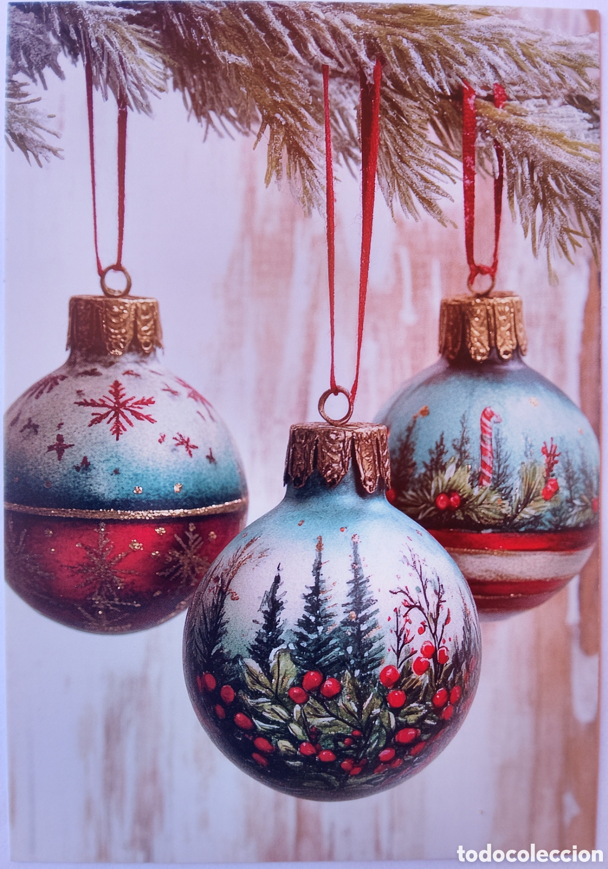 Postales: POSTAL NAVIDAD - DETALLE BOLAS ADORNOS PAISAJE NEVADO - ESTILO ANTIGUO