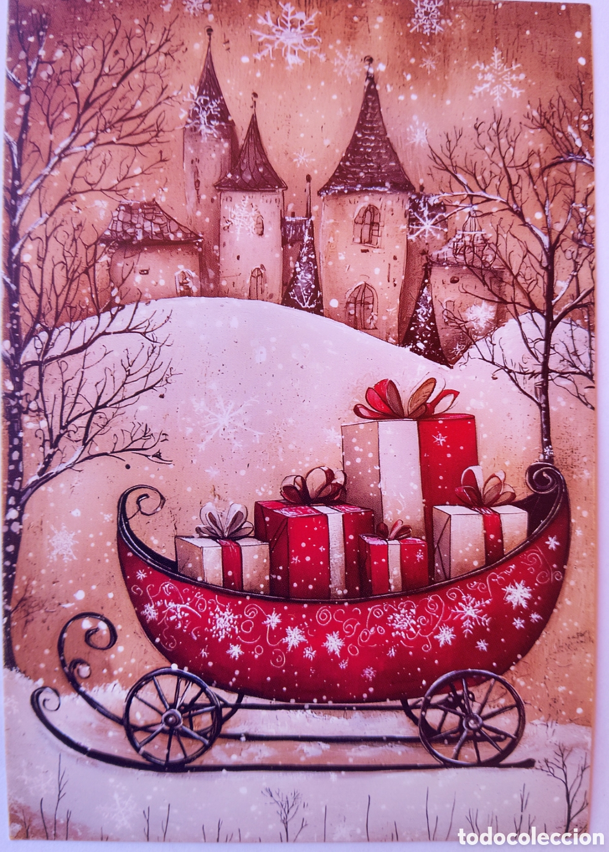 Postales: POSTAL NAVIDAD - TRINEO REGALOS PAISAJE NEVADO - ESTILO ANTIGUO