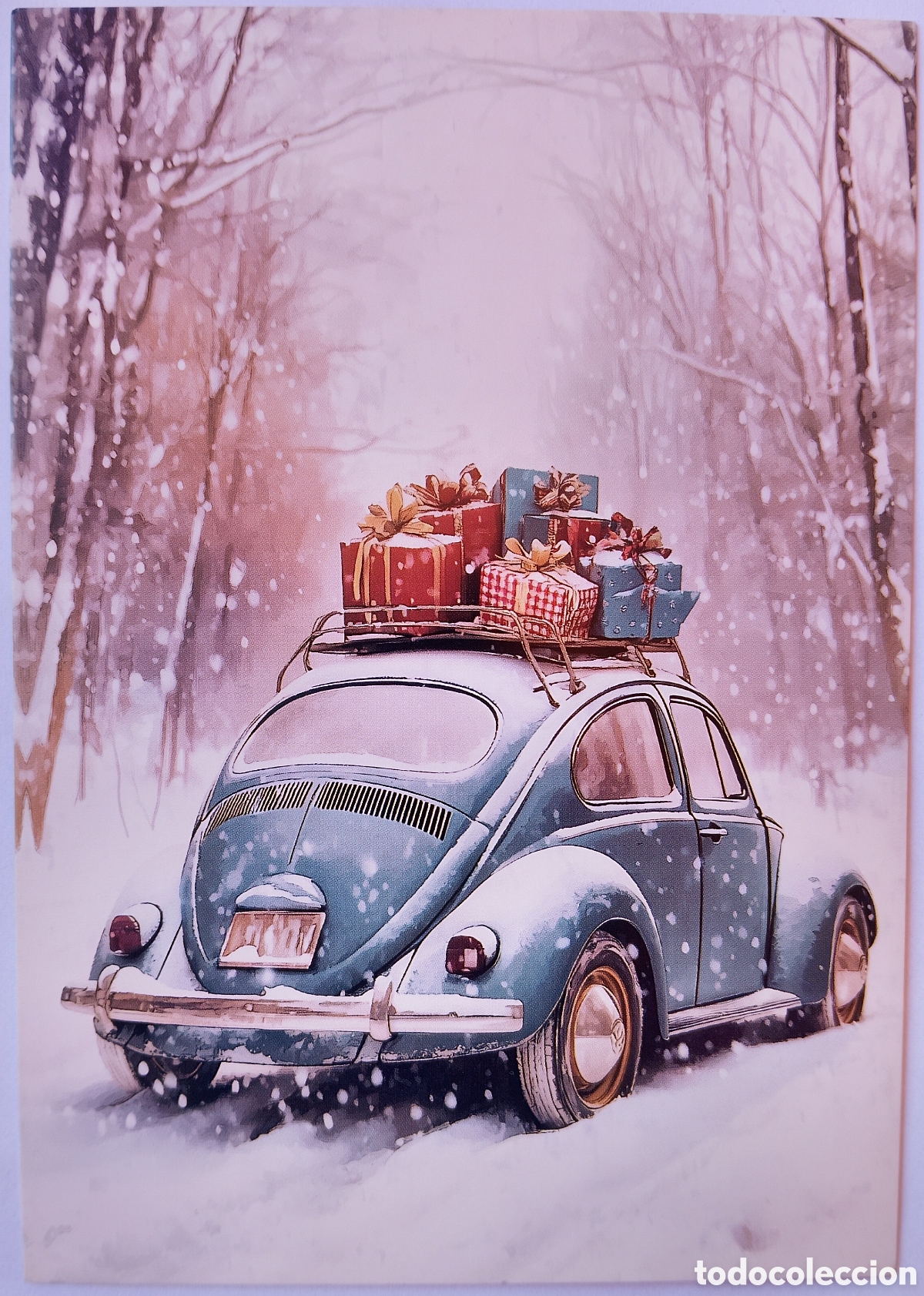 Postales: POSTAL NAVIDAD - COCHE ESCARABAJO REGALOS PAISAJE NEVADO - ESTILO ANTIGUO
