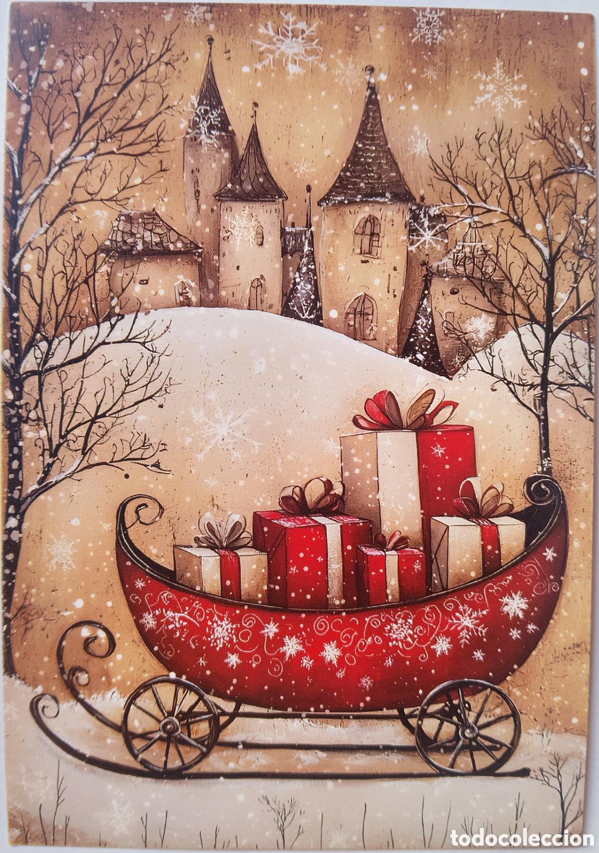 Postales: POSTAL NAVIDAD - TRINEO REGALOS PAISAJE NEVADO - ESTILO ANTIGUO