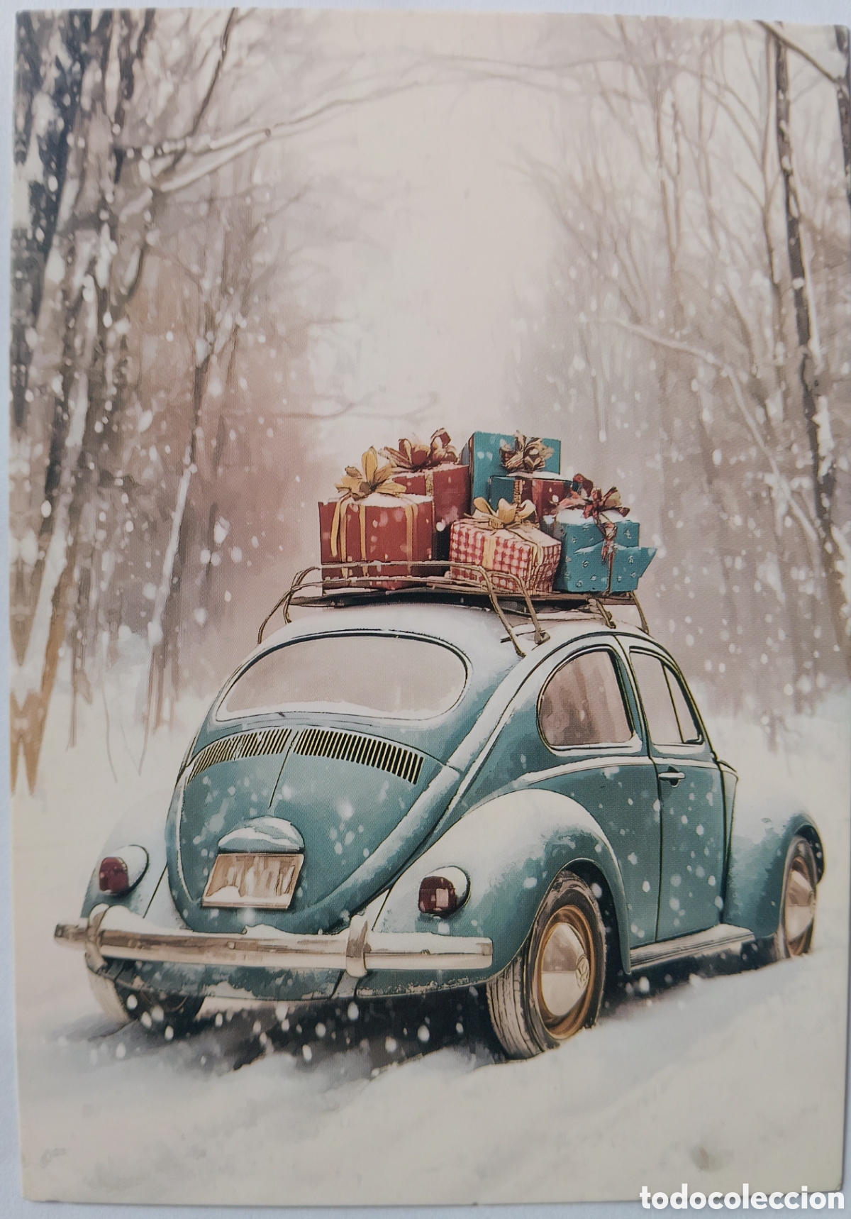 Postales: POSTAL NAVIDAD - COCHE ESCARABAJO REGALOS PAISAJE NEVADO - ESTILO ANTIGUO