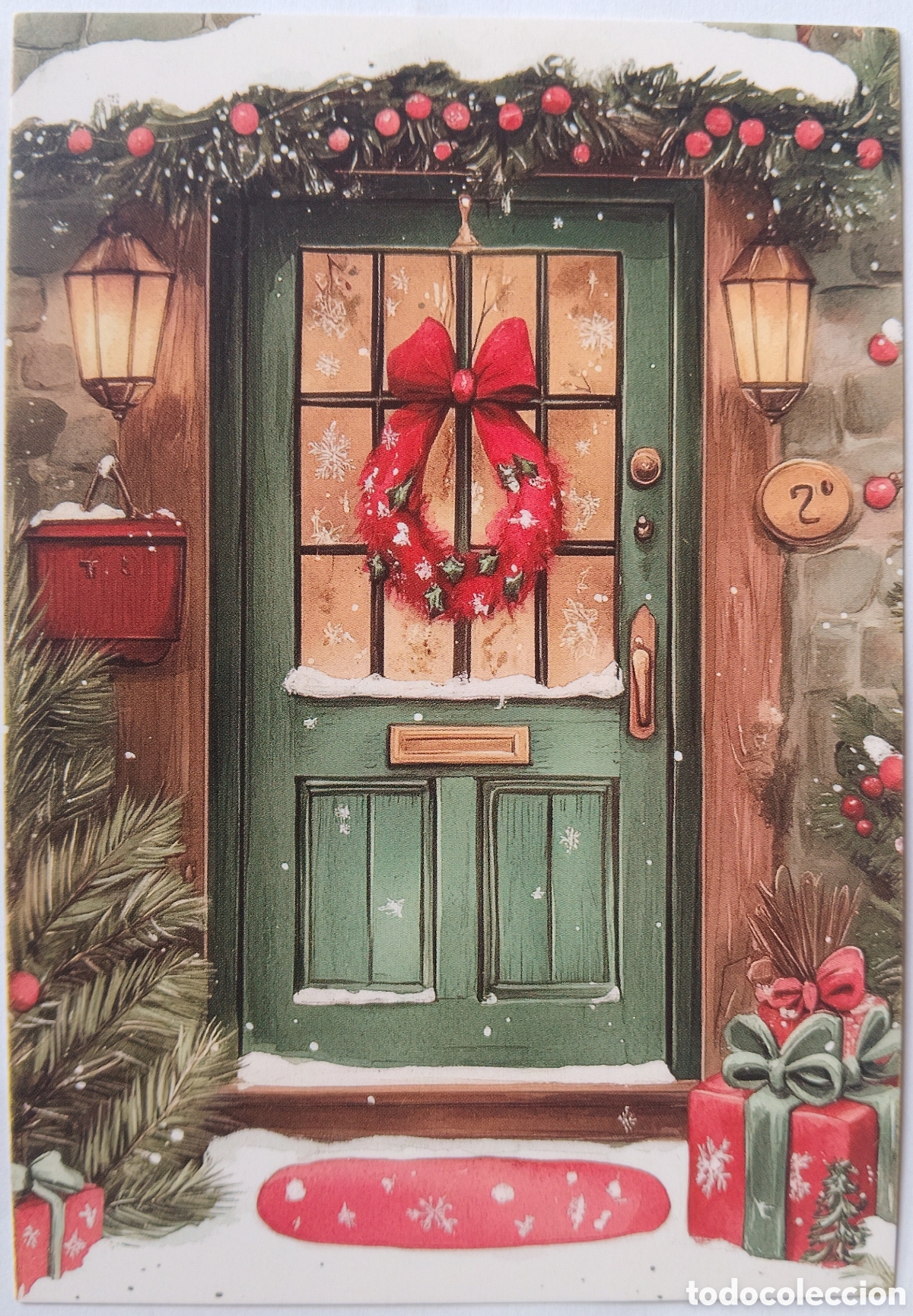 Postales: POSTAL NAVIDAD - PUERTA ENTRADA CASA PAISAJE NEVADO - ESTILO ANTIGUO