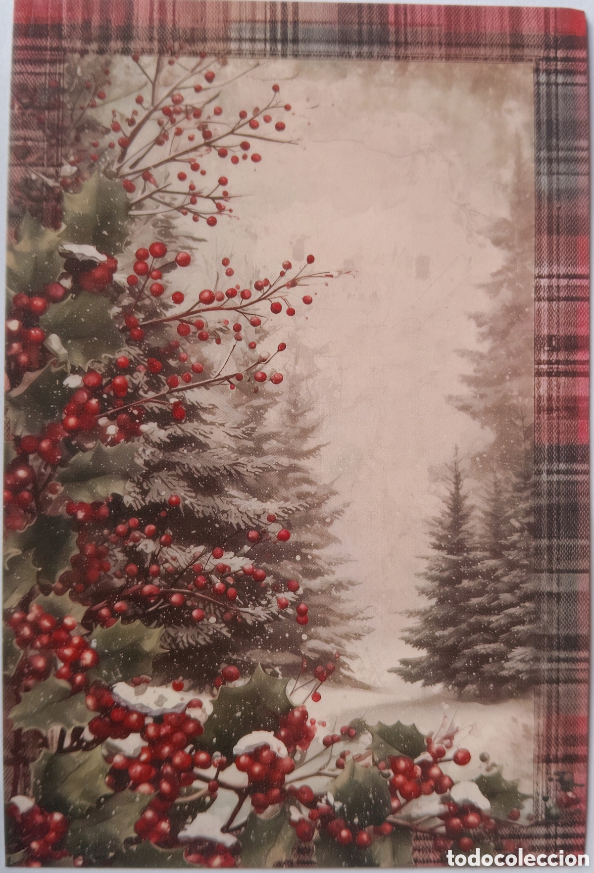 Postales: POSTAL NAVIDAD - ACEBO &Aacute;RBOLES PAISAJE NEVADO - ESTILO ANTIGUO