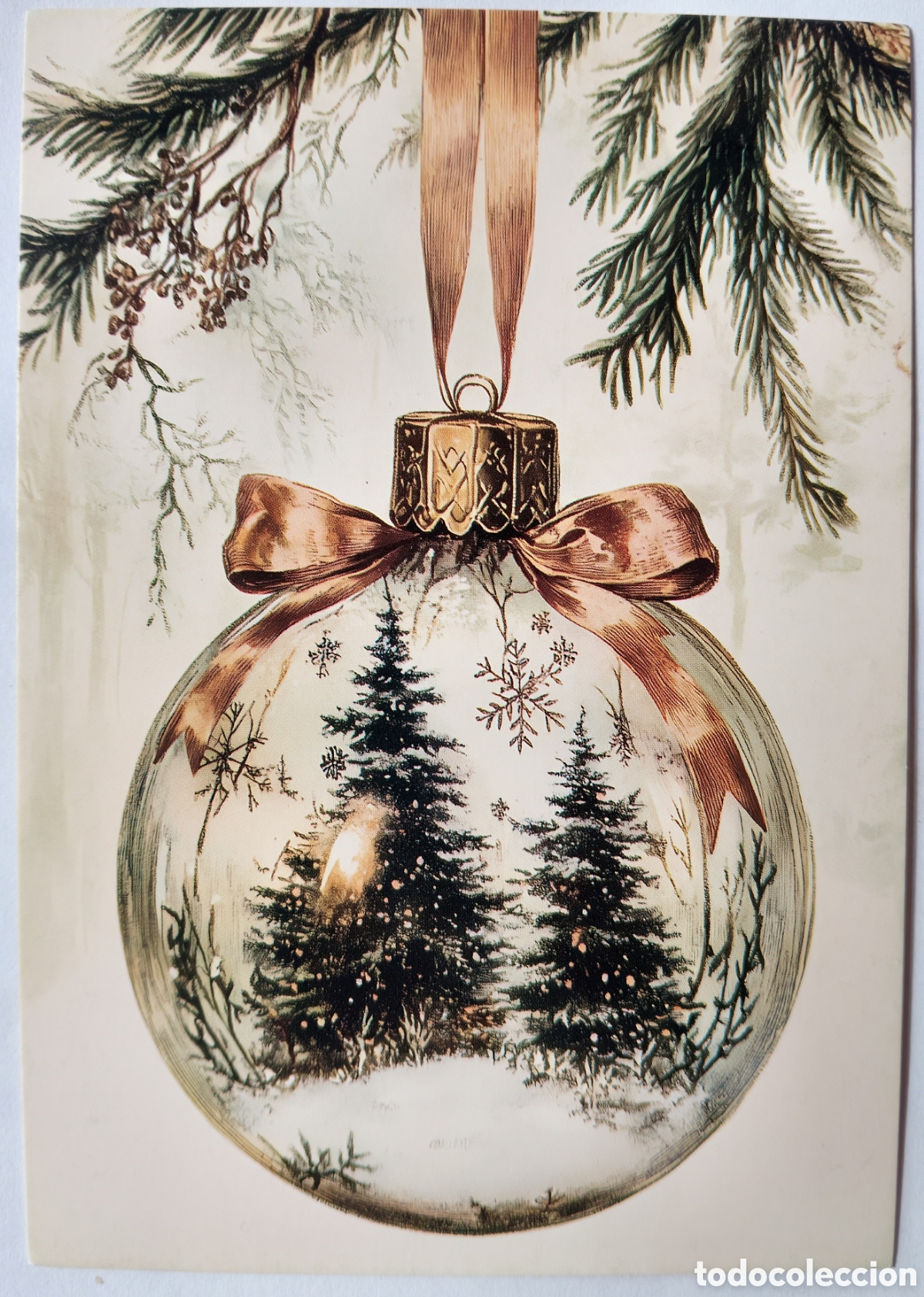 Postales: POSTAL NAVIDAD - DETALLE BOLA ADORNO PAISAJE NEVADO - ESTILO ANTIGUO