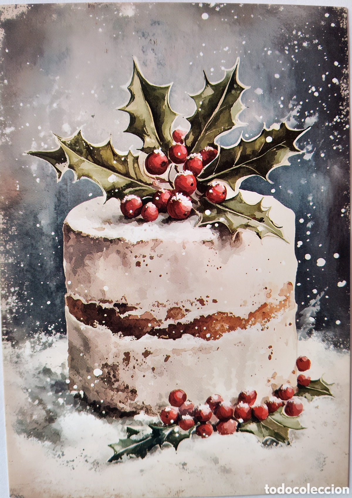 Postales: POSTAL NAVIDAD - DETALLE TARTA PASTEL ACEBO PAISAJE NEVADO - ESTILO ANTIGUO