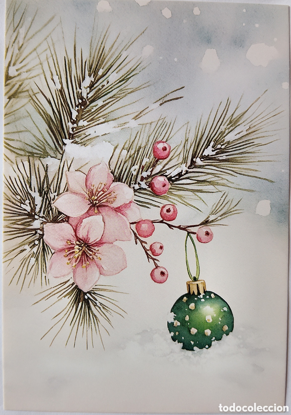 Postales: POSTAL NAVIDAD - DETALLE BOLA FLOR ADORNO PAISAJE NEVADO - ESTILO ANTIGUO