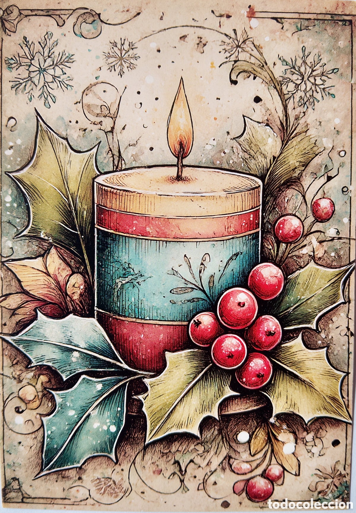 Postales: POSTAL NAVIDAD - DETALLE VELAS ACEBO - ESTILO ANTIGUO