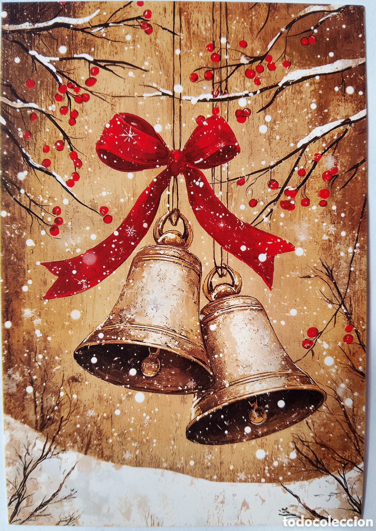Postales: POSTAL NAVIDAD - DETALLE CAMPANAS ADORNOS PAISAJE NEVADO - ESTILO ANTIGUO