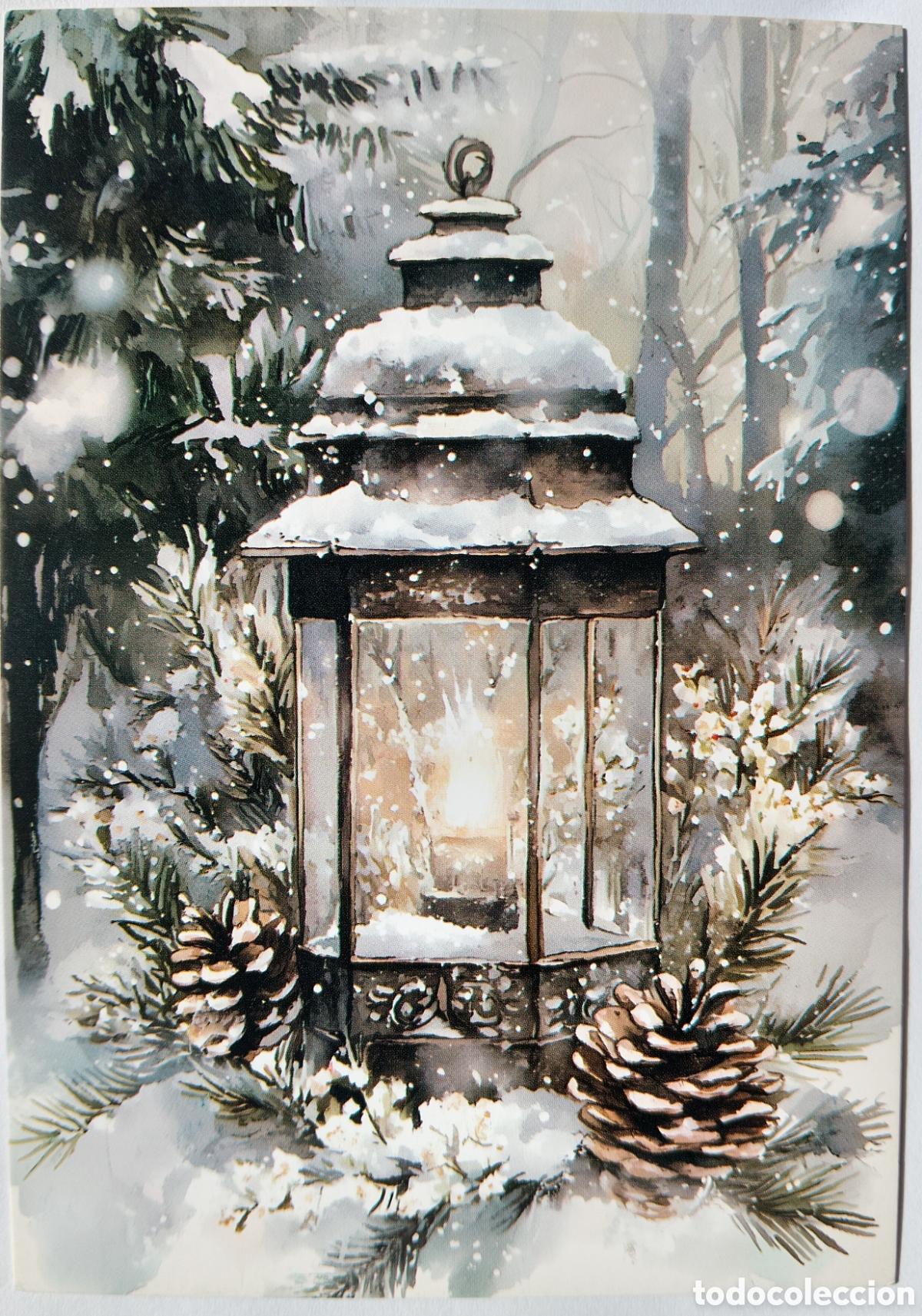 Postales: POSTAL NAVIDAD - DETALLE FAROL CANDIL ADORNOS PAISAJE NEVADO - ESTILO ANTIGUO