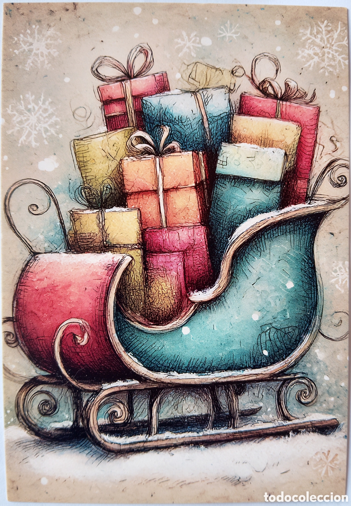 Postales: POSTAL NAVIDAD - TRINEO REGALOS PAISAJE NEVADO - ESTILO ANTIGUO