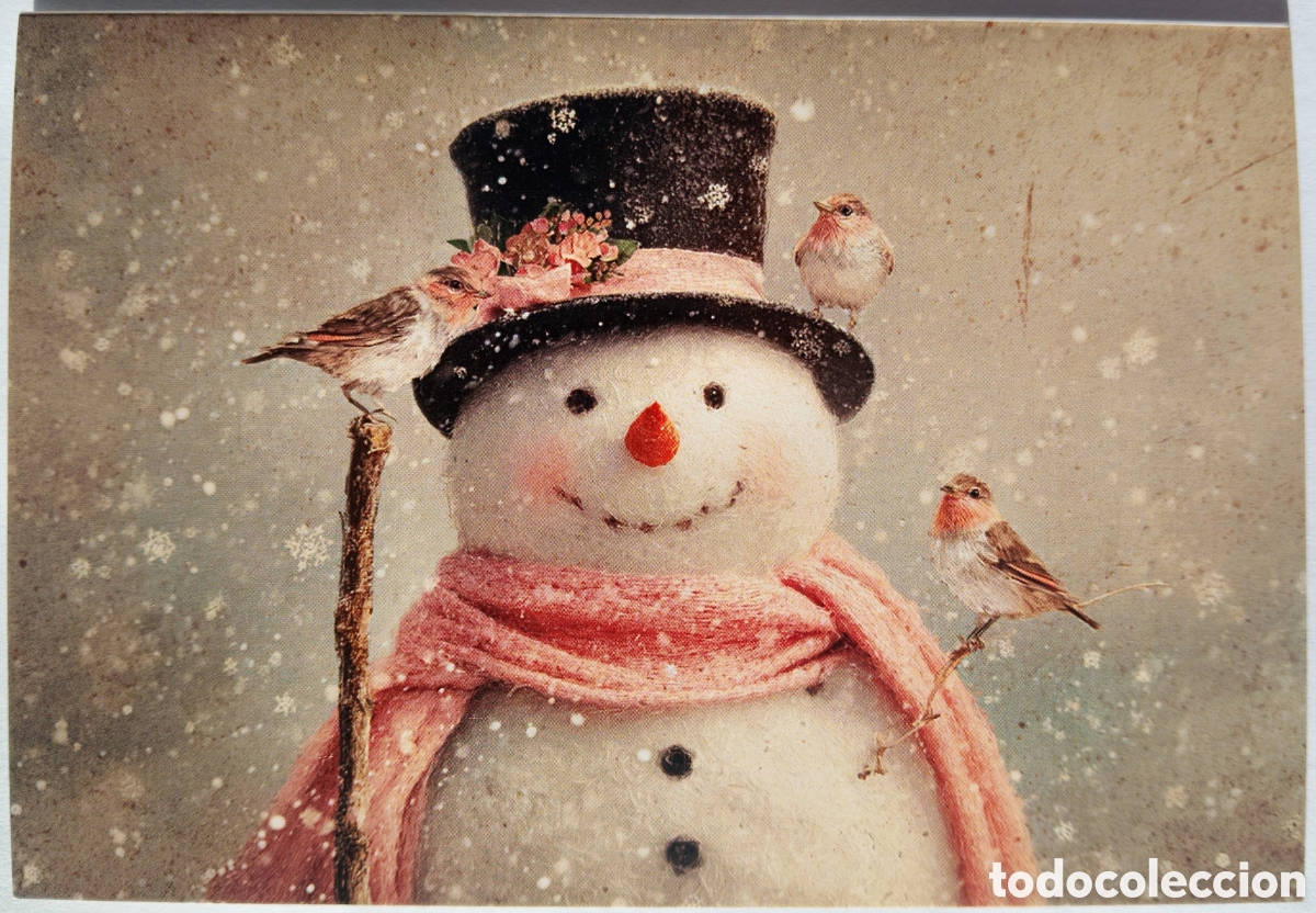 Postales: FELICITACI&Oacute;N NAVIDAD - MU&Ntilde;ECO DE NIEVE PAJARITOS