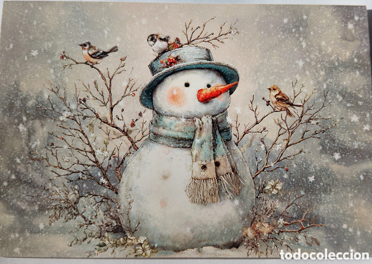 Postales: FELICITACI&Oacute;N NAVIDAD - MU&Ntilde;ECO DE NIEVE PAJARITOS