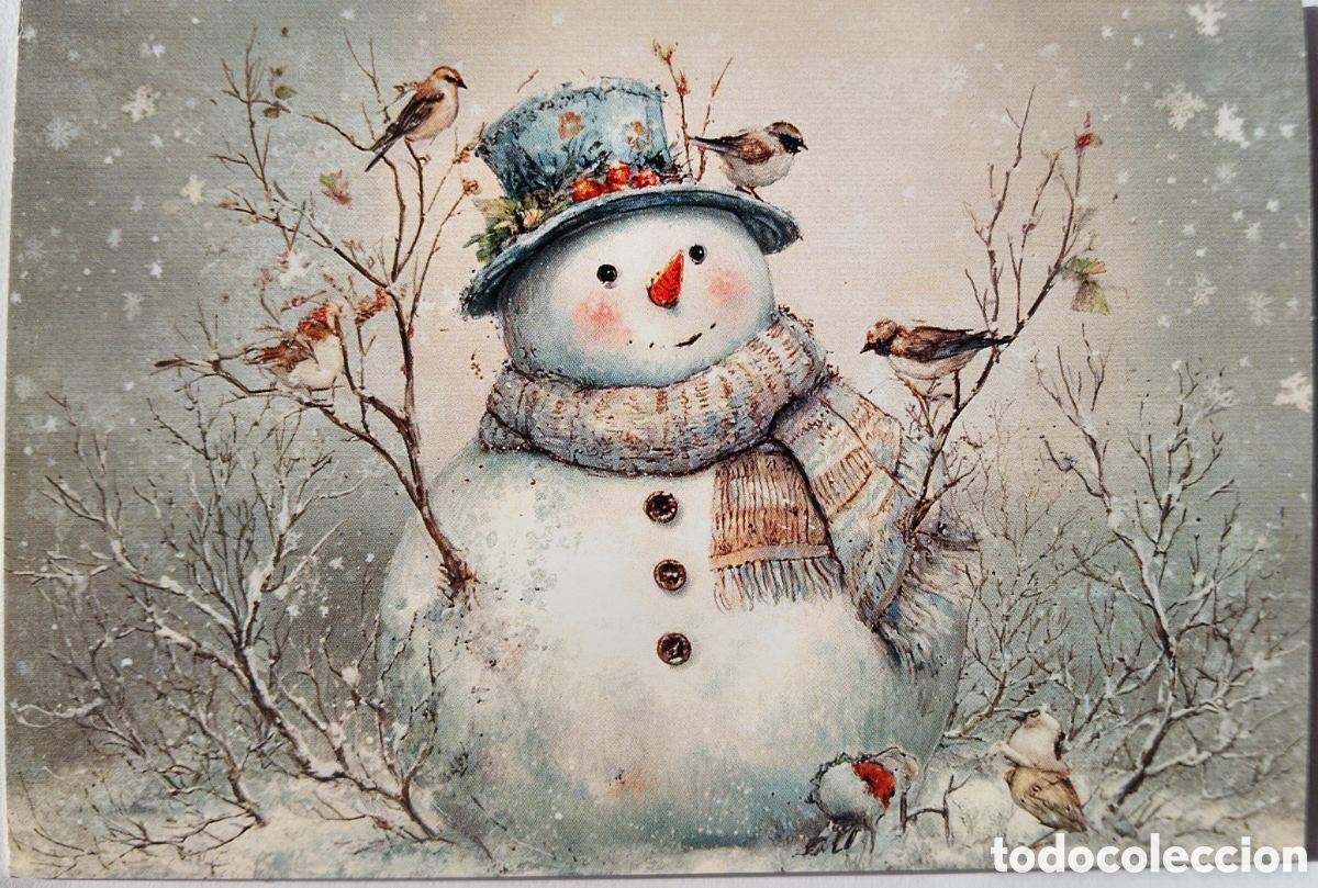 Postales: FELICITACI&Oacute;N NAVIDAD - MU&Ntilde;ECO DE NIEVE PAJARITOS