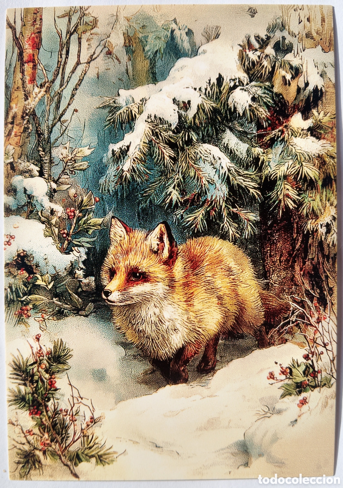 Postales: POSTAL NAVIDAD - ZORRO PAISAJE NEVADO - ESTILO ANTIGUO