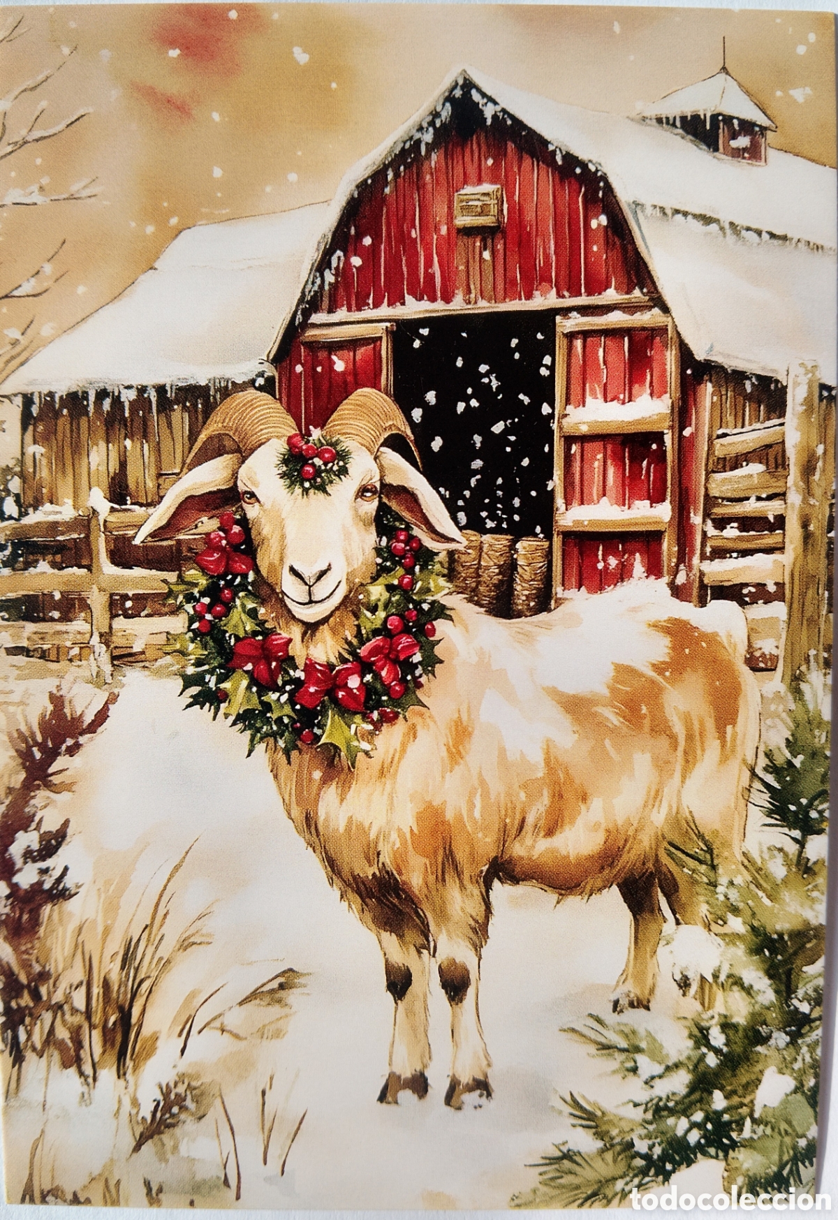 Postales: POSTAL NAVIDAD - CABRA GRANJA PAISAJE NEVADO - ESTILO ANTIGUO