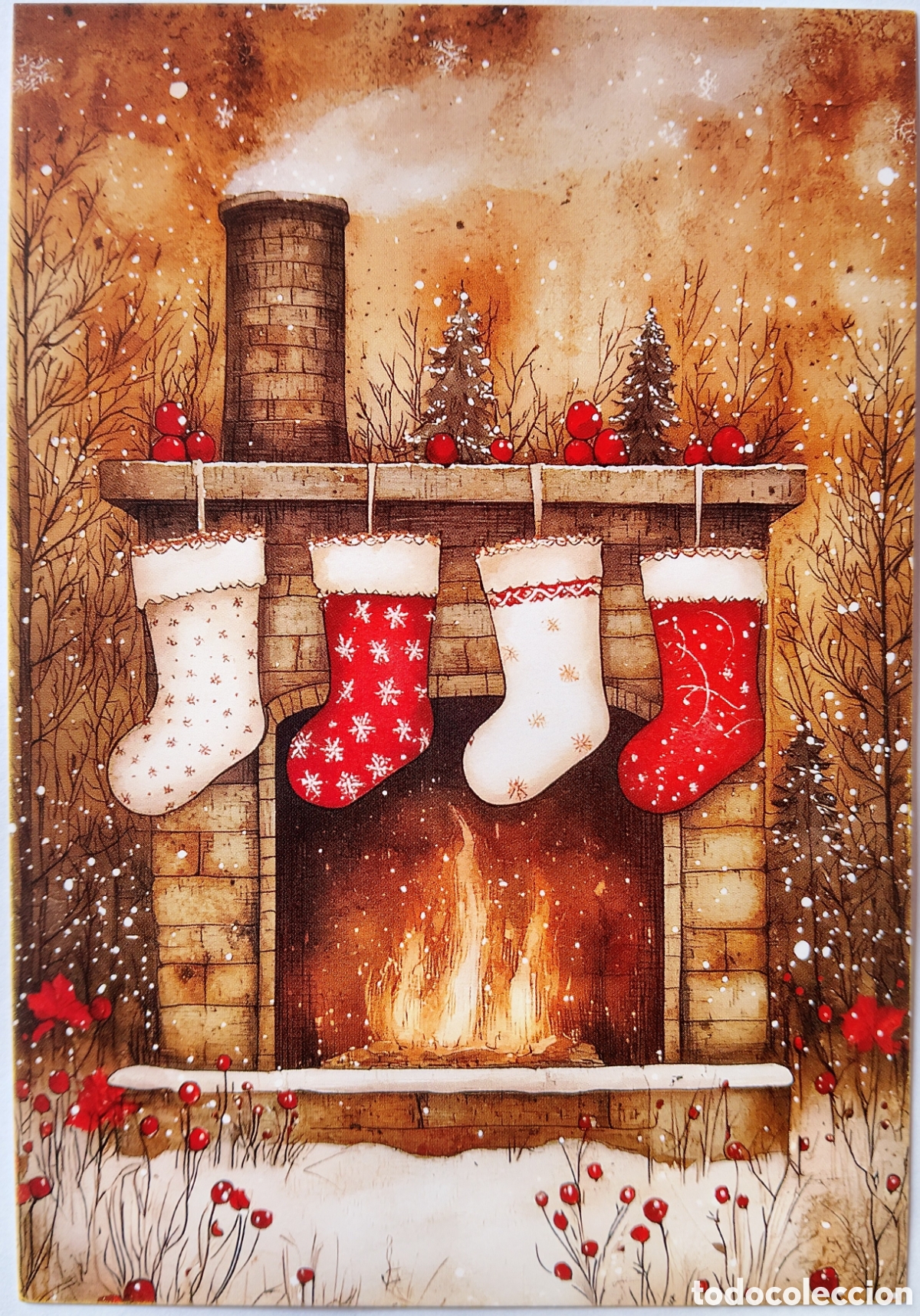 Postales: POSTAL NAVIDAD - ESCENA HOGARE&Ntilde;A CHIMENEA CALCETINES - ESTILO ANTIGUO