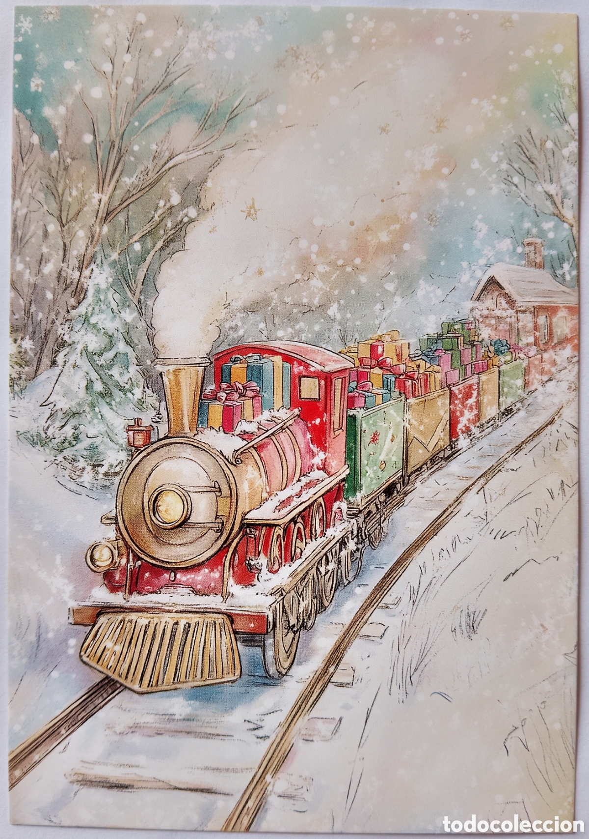 Postales: POSTAL NAVIDAD - TREN REGALOS PAISAJE NEVADO - ESTILO ANTIGUO