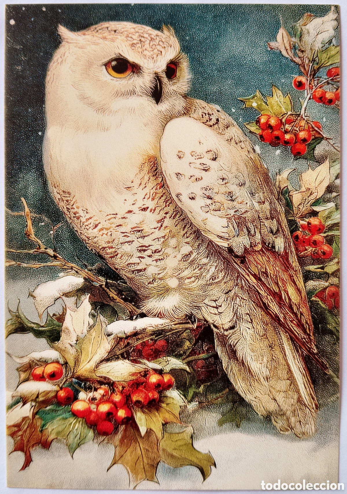 Postales: POSTAL NAVIDAD - B&Uacute;HO NIVAL ACEBO PAISAJE NEVADO - ESTILO ANTIGUO