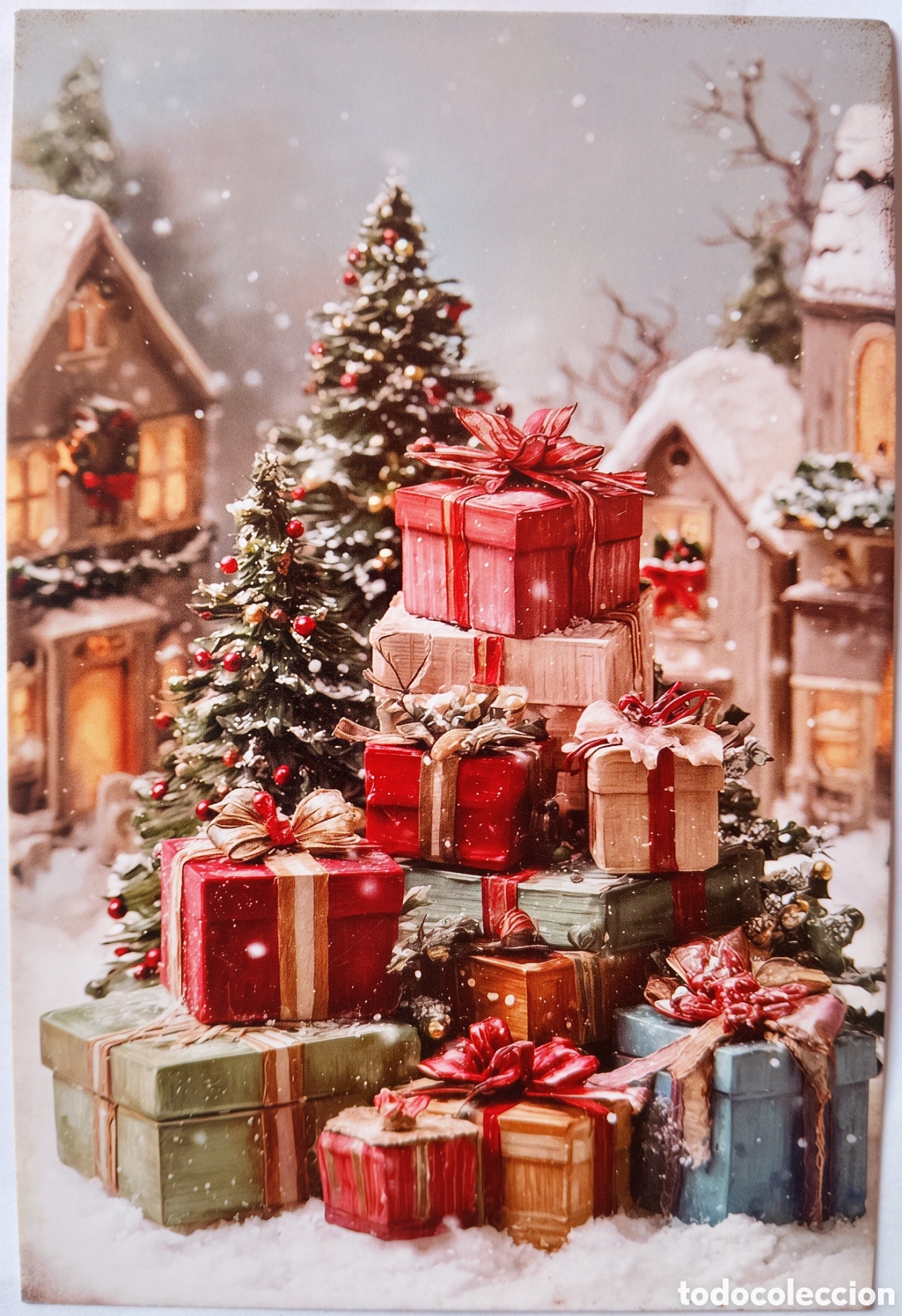 Postales: POSTAL NAVIDAD - REGALOS &Aacute;RBOL PAISAJE NEVADO - ESTILO ANTIGUO