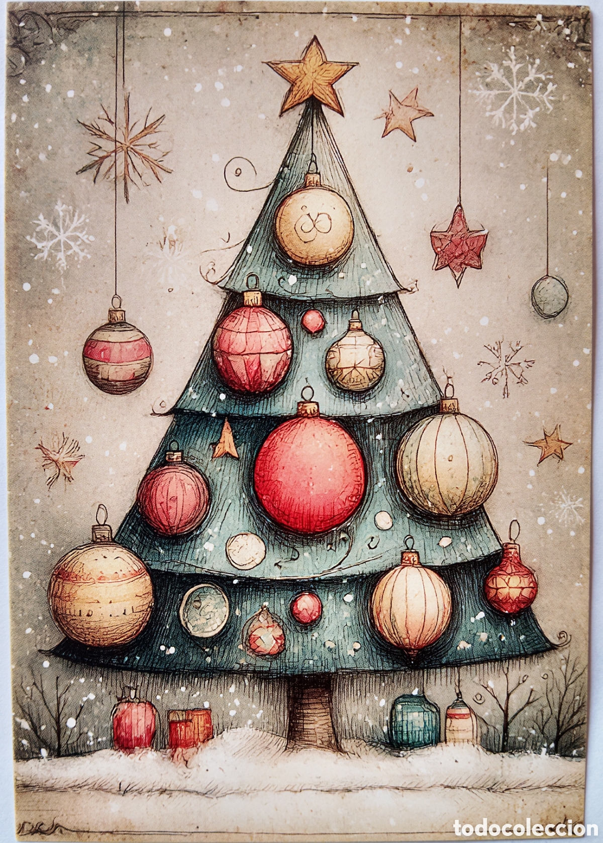 Postales: POSTAL NAVIDAD - &Aacute;RBOL PAISAJE NEVADO - ESTILO ANTIGUO