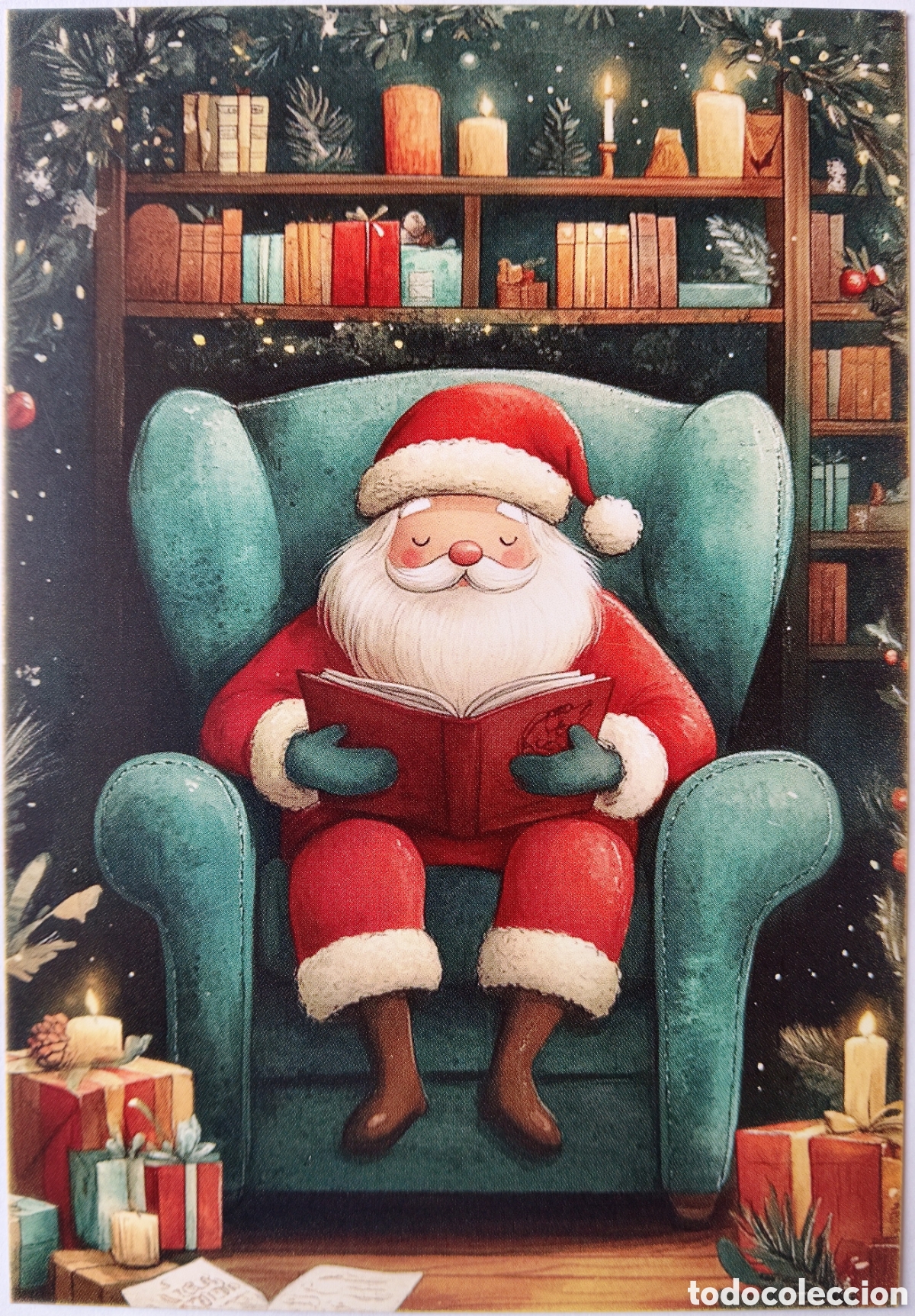 Postales: POSTAL NAVIDAD - PAP&Aacute; NOEL LEYENDO - ESTILO ANTIGUO