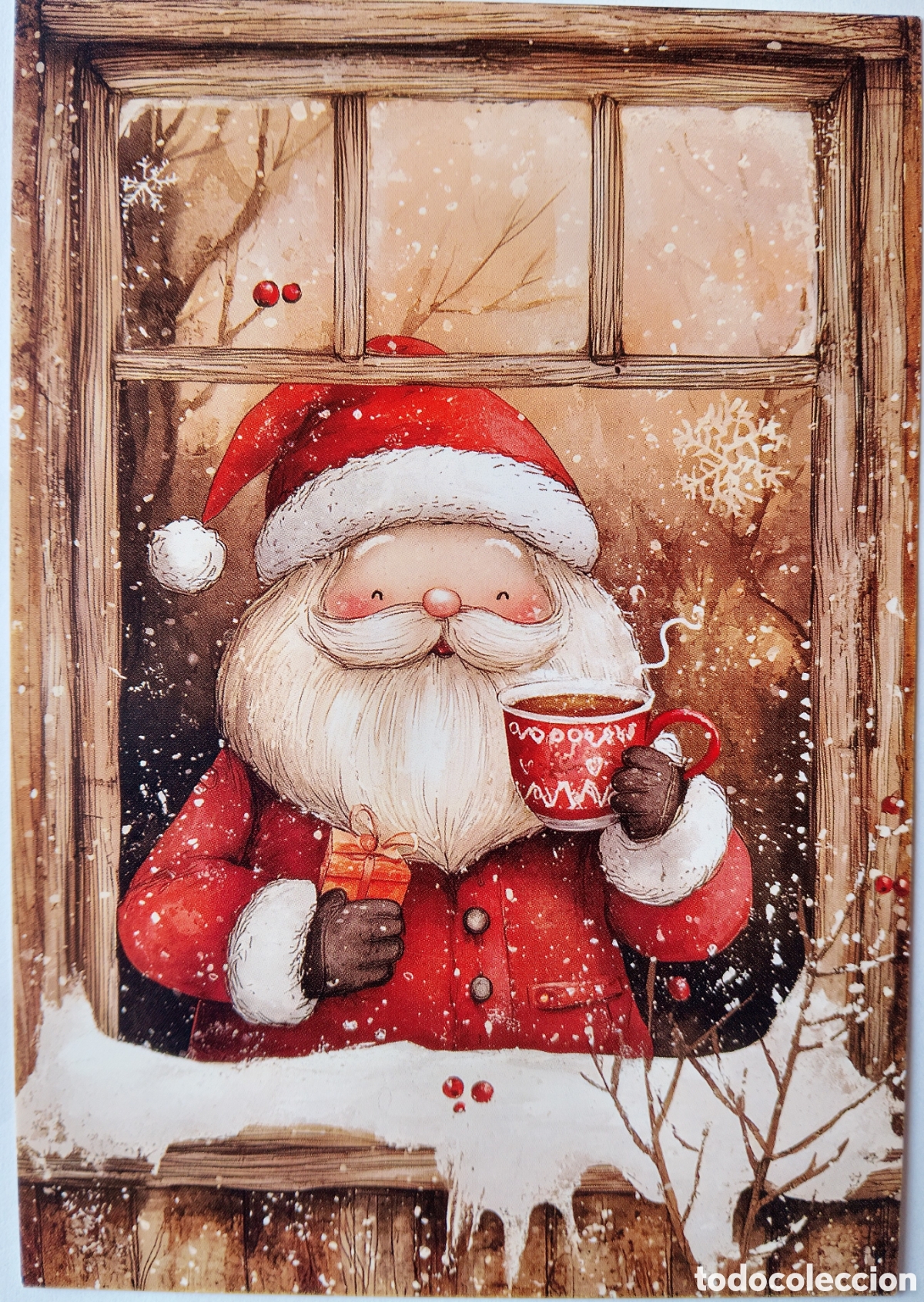 Postales: POSTAL NAVIDAD - PAP&Aacute; NOEL CAF&Eacute; VENTANA NIEVE - ESTILO ANTIGUO