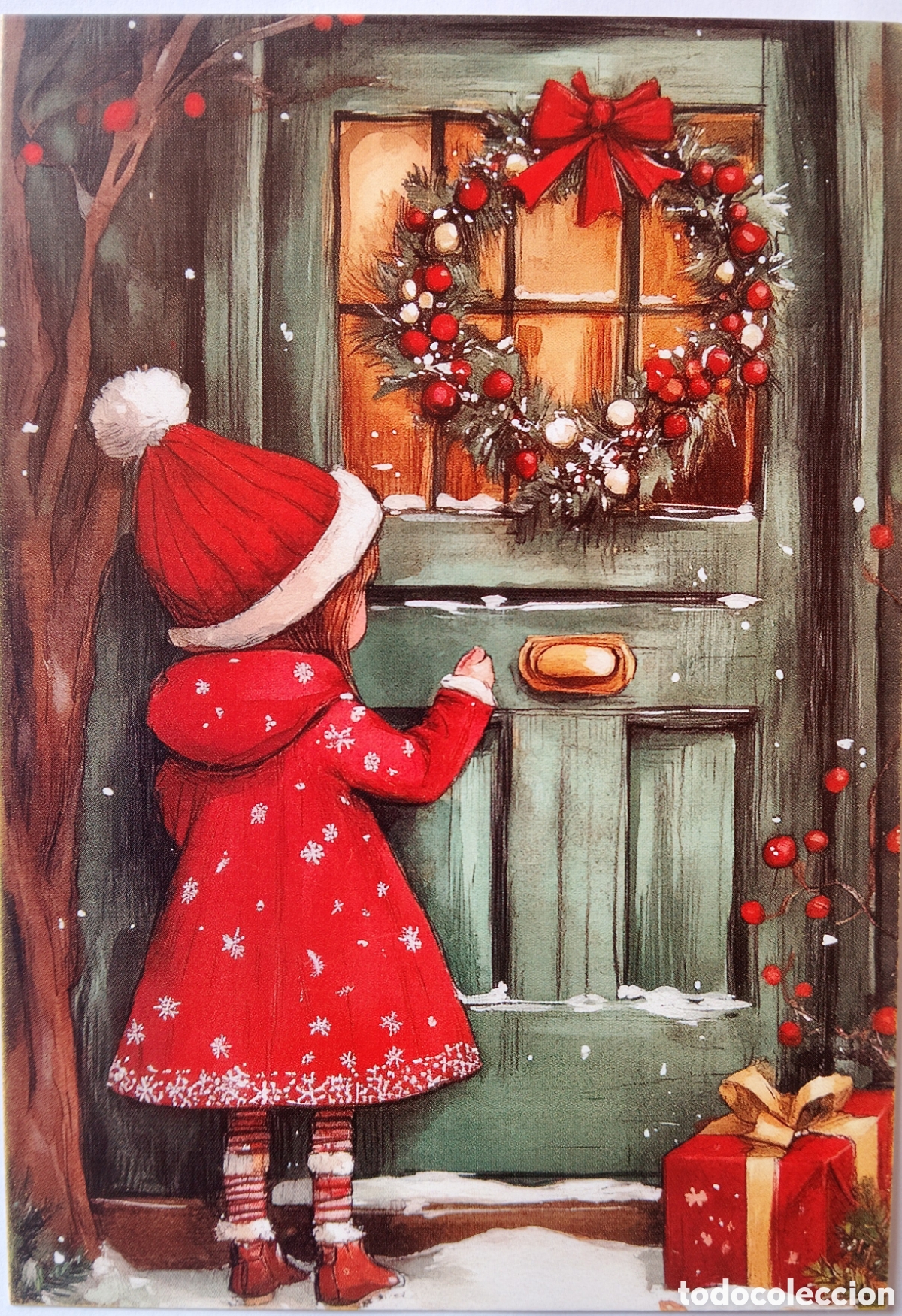 Postales: POSTAL NAVIDAD - NI&Ntilde;A PUERTA CASA - ESTILO ANTIGUO