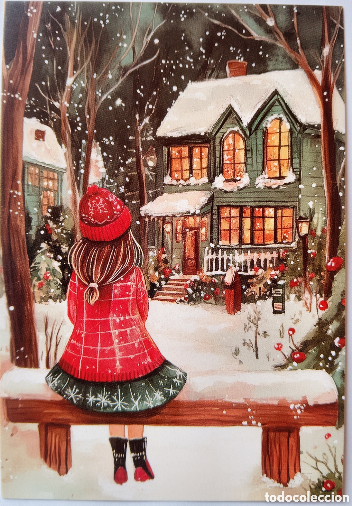 Postales: POSTAL NAVIDAD - NI&Ntilde;A BANCO PAISAJE NEVADO - ESTILO ANTIGUO