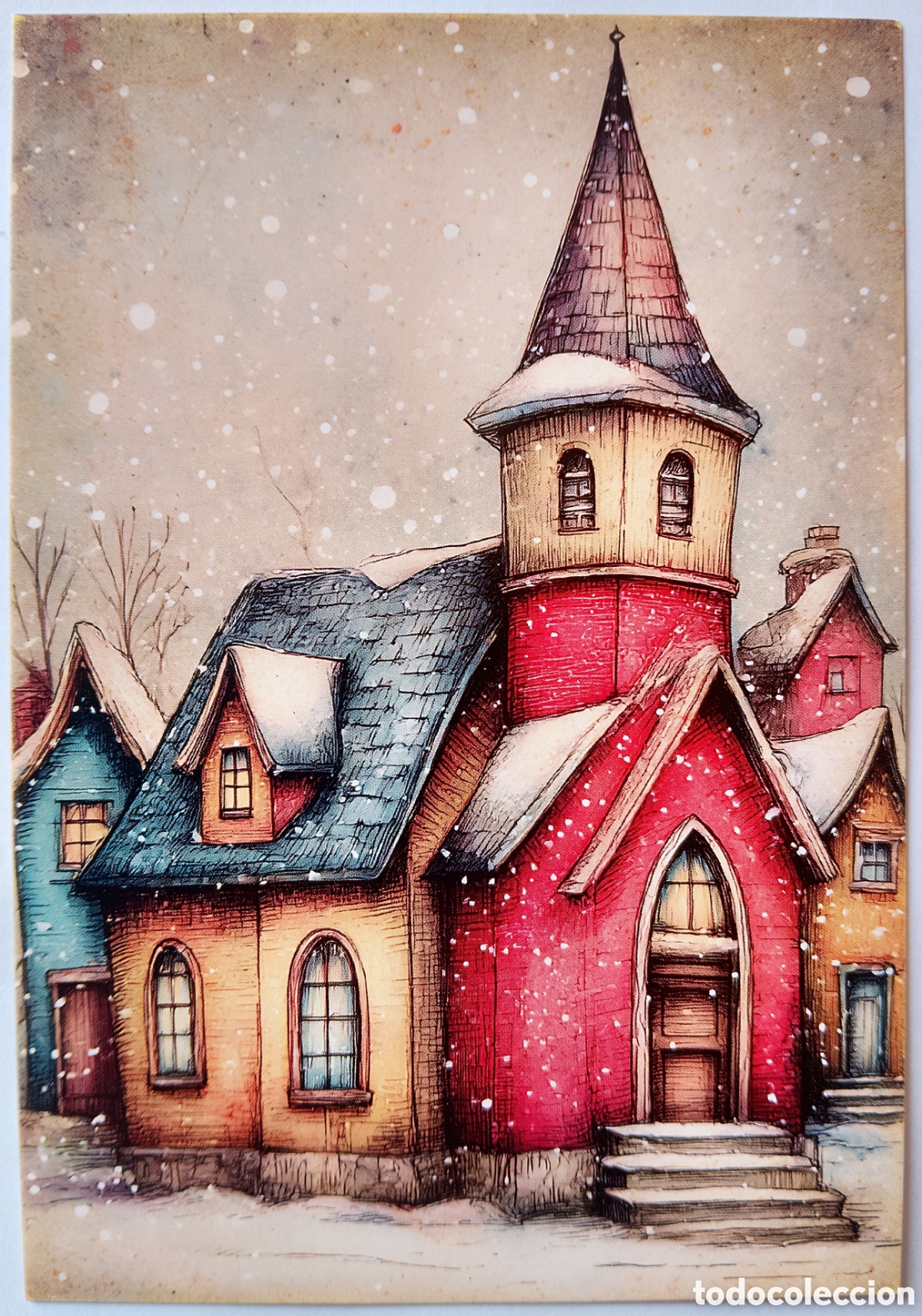 Postales: POSTAL NAVIDAD - IGLESIA PAISAJE NEVADO - ESTILO ANTIGUO