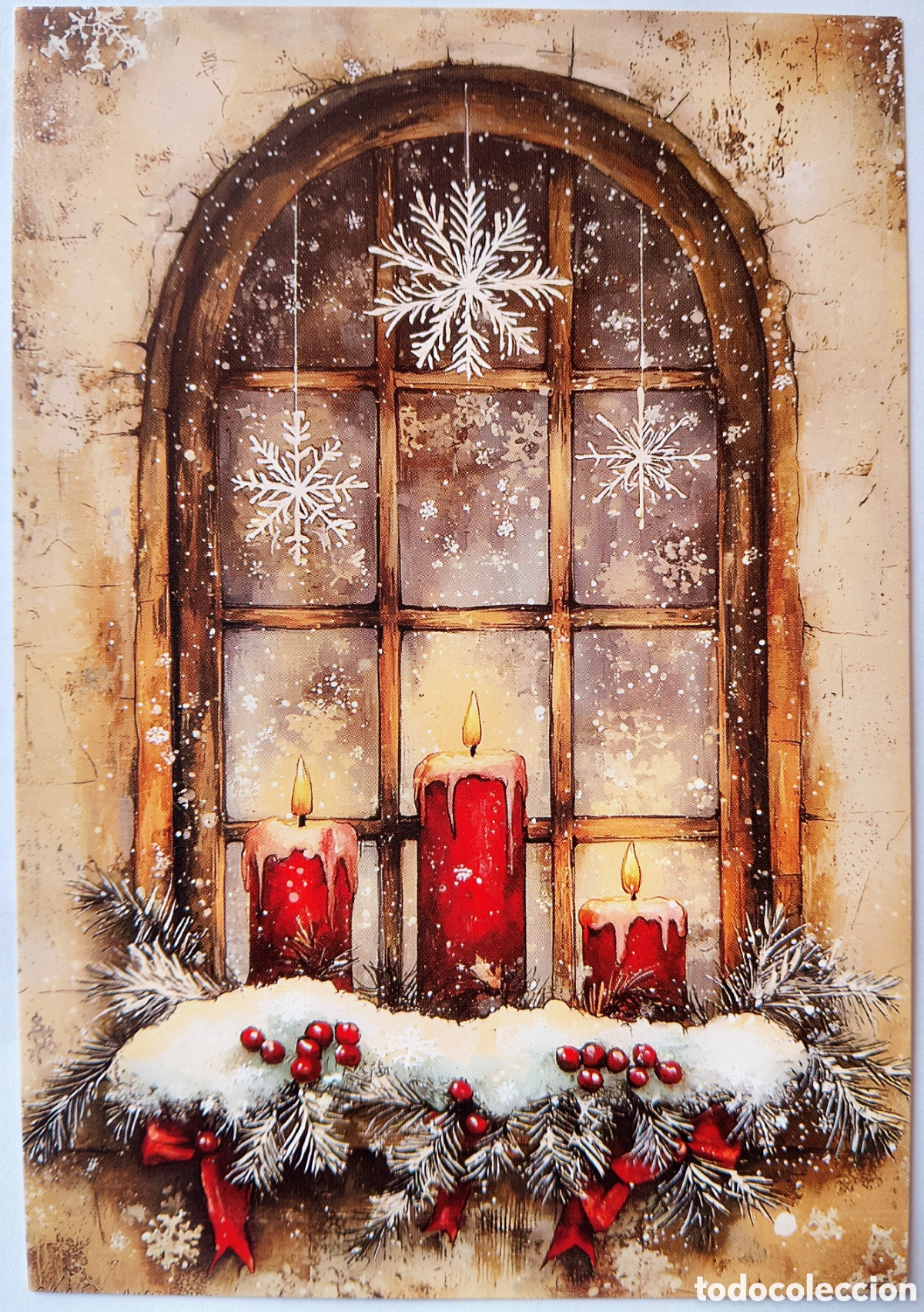 Postales: POSTAL NAVIDAD - VELAS VENTANA NIEVE - ESTILO ANTIGUO