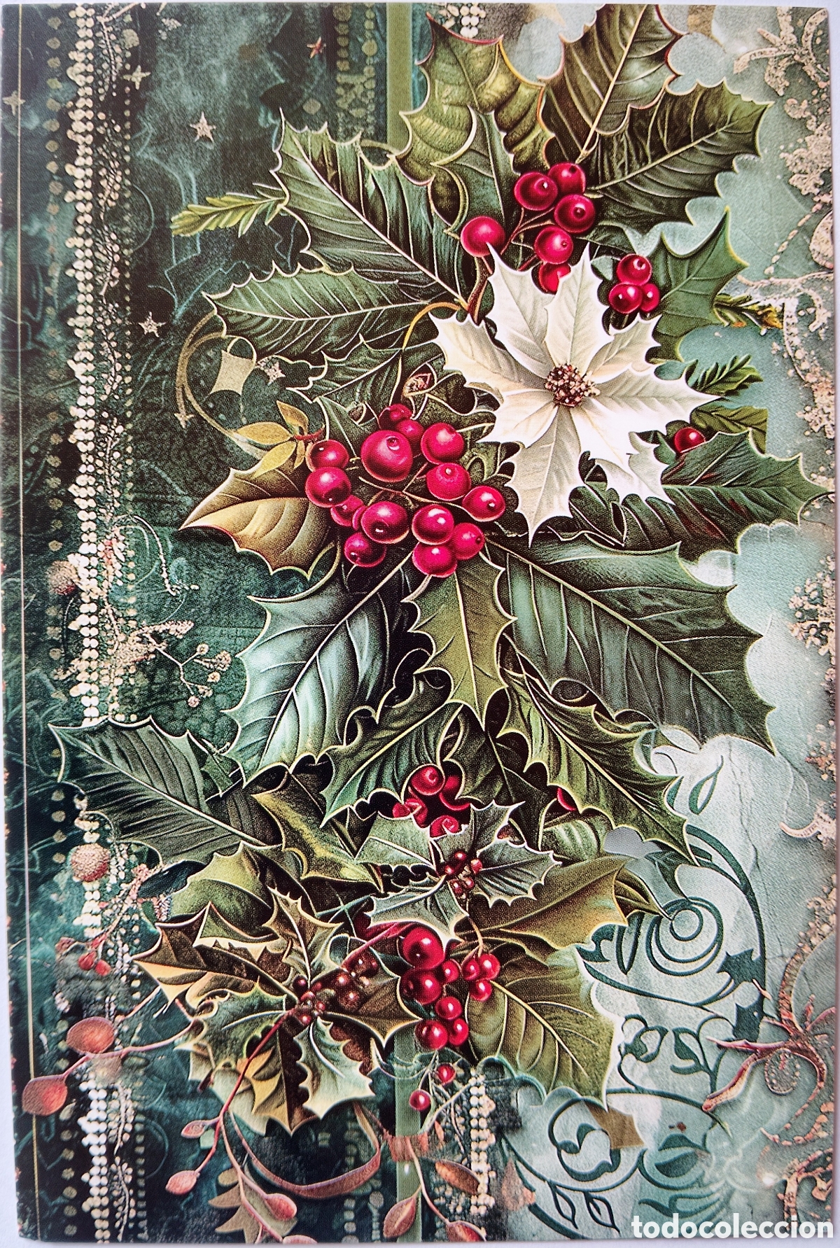 Postales: POSTAL NAVIDAD - DETALLE ACEBO FLORES DE PASCUA - ESTILO ANTIGUO