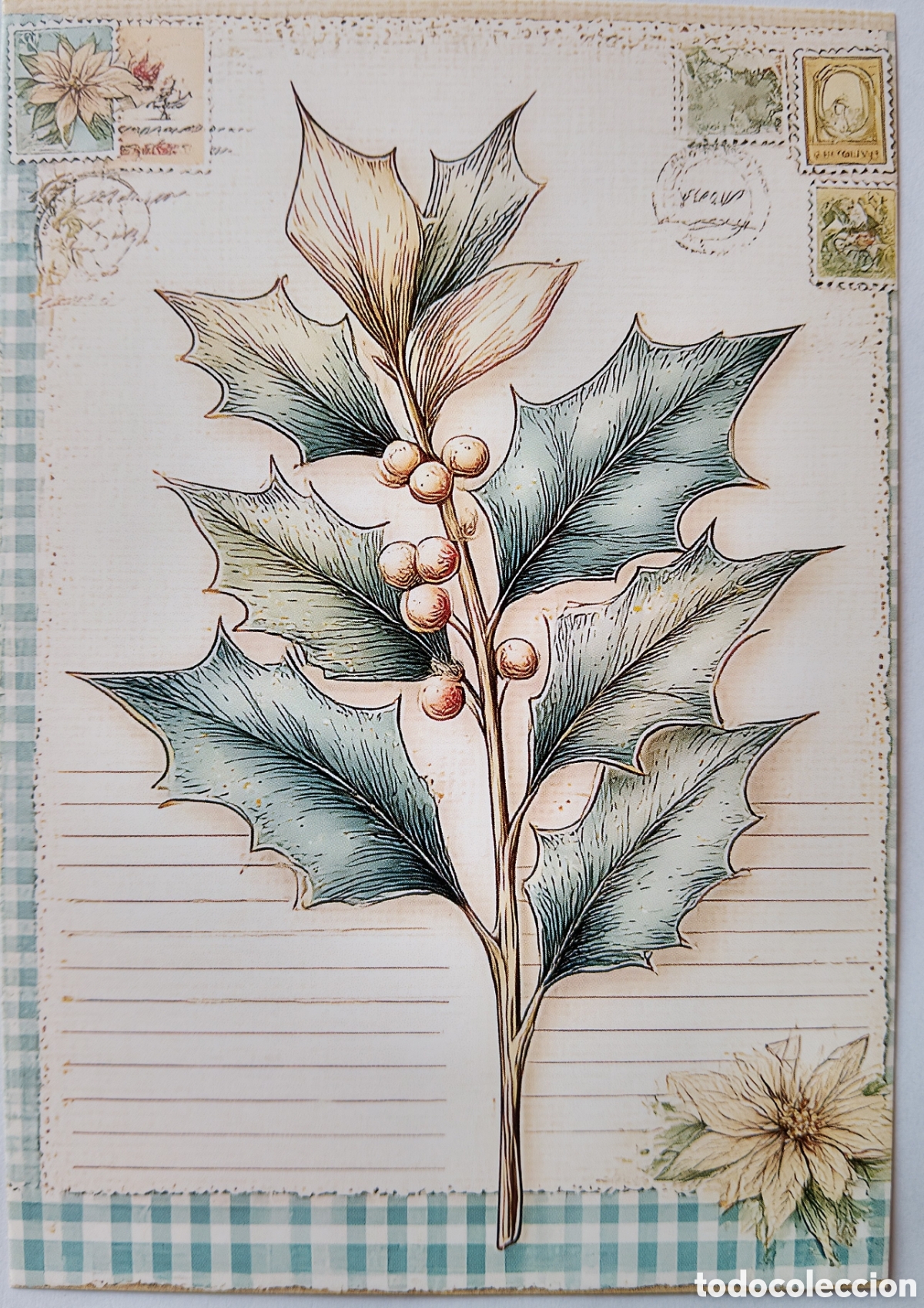 Postales: POSTAL NAVIDAD - DETALLE RAMA ACEBO FLORES - ESTILO ANTIGUO
