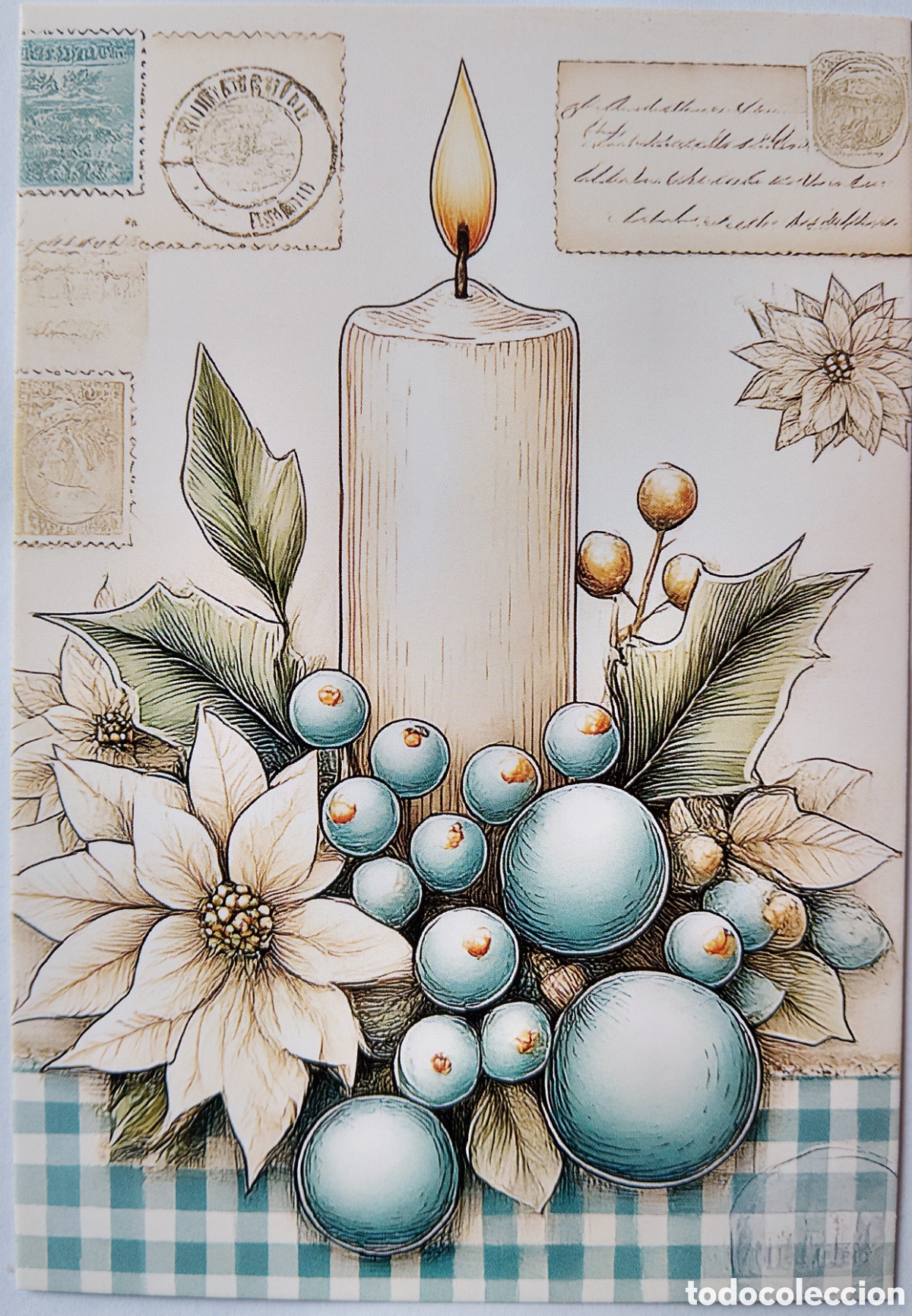 Postales: POSTAL NAVIDAD - DETALLE VELA ACEBO FLORES - ESTILO ANTIGUO