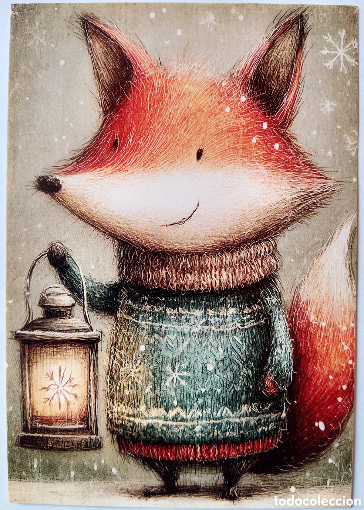 Postales: POSTAL NAVIDAD - CIERVO BAMBI ZORRO PAISAJE NEVADO BOLAS - ESTILO ANTIGUO