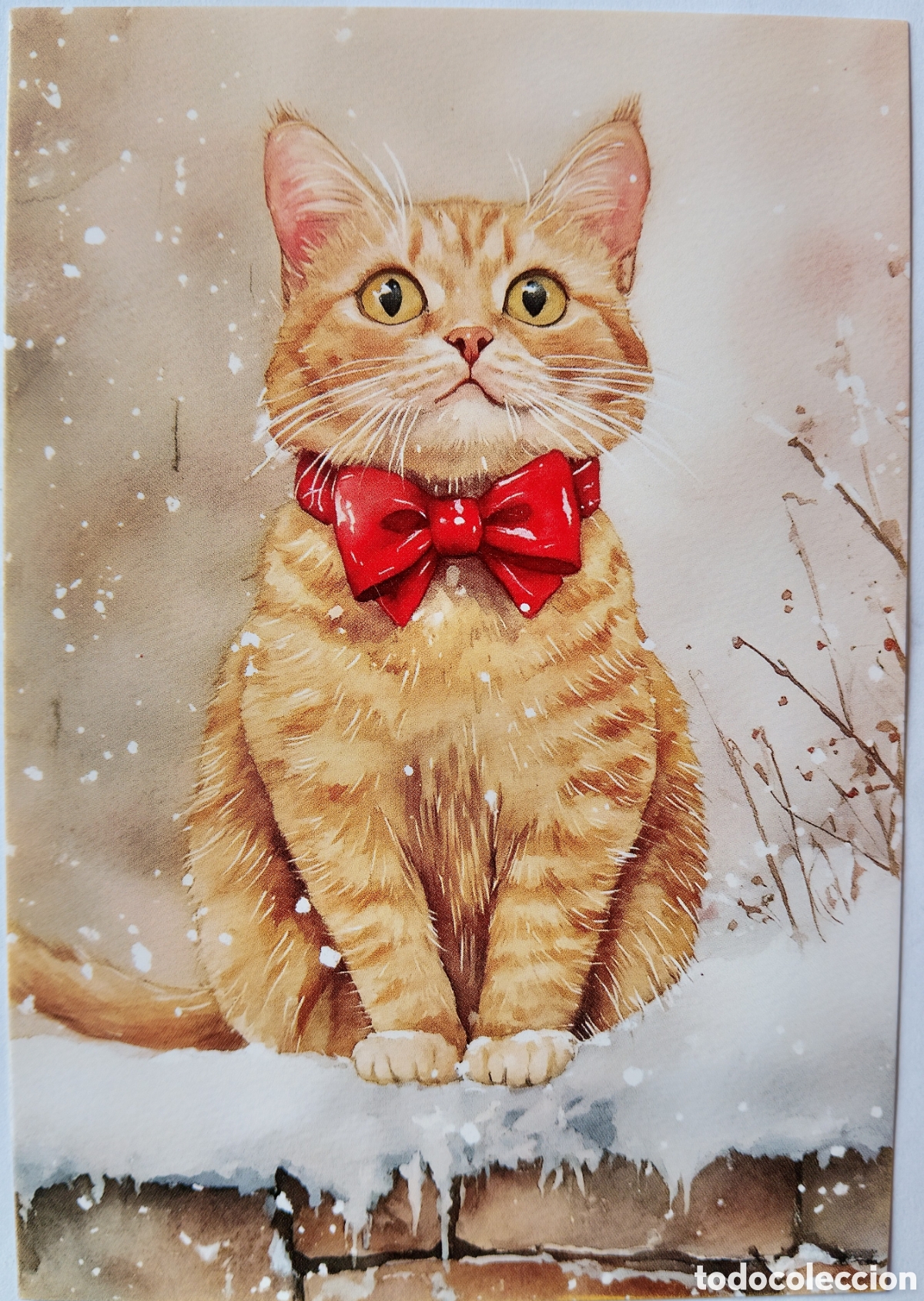 Postales: POSTAL NAVIDAD - GATITO LAZO PAISAJE NEVADO - ESTILO ANTIGUO