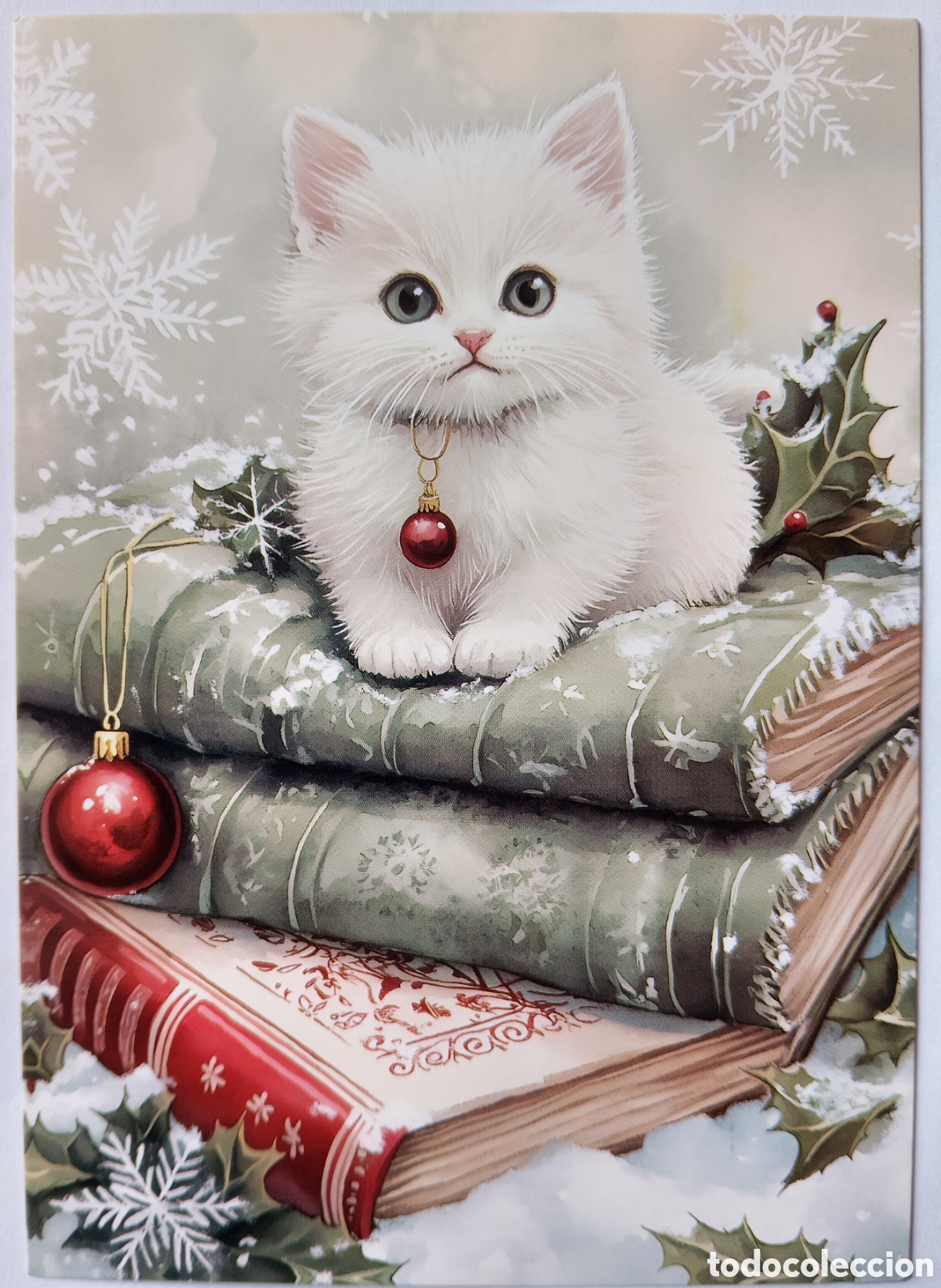 Postales: POSTAL NAVIDAD - GATITO LIBRO MANTA NIEVE - ESTILO ANTIGUO