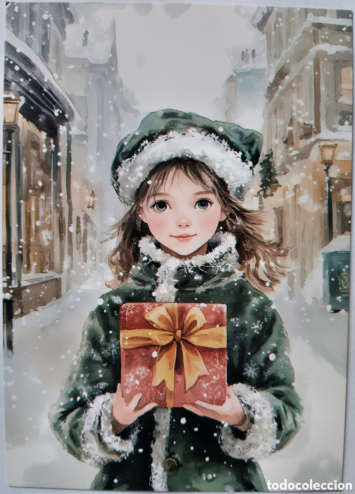 Postales: POSTAL NAVIDAD - NI&Ntilde;A CHICA REGALO PAISAJE NEVADO - ESTILO ANTIGUO