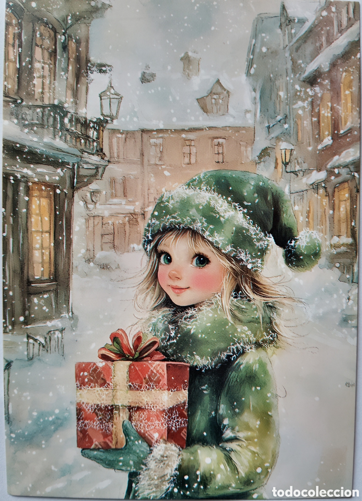 Postales: POSTAL NAVIDAD - NI&Ntilde;A REGALO PAISAJE NEVADO - ESTILO ANTIGUO